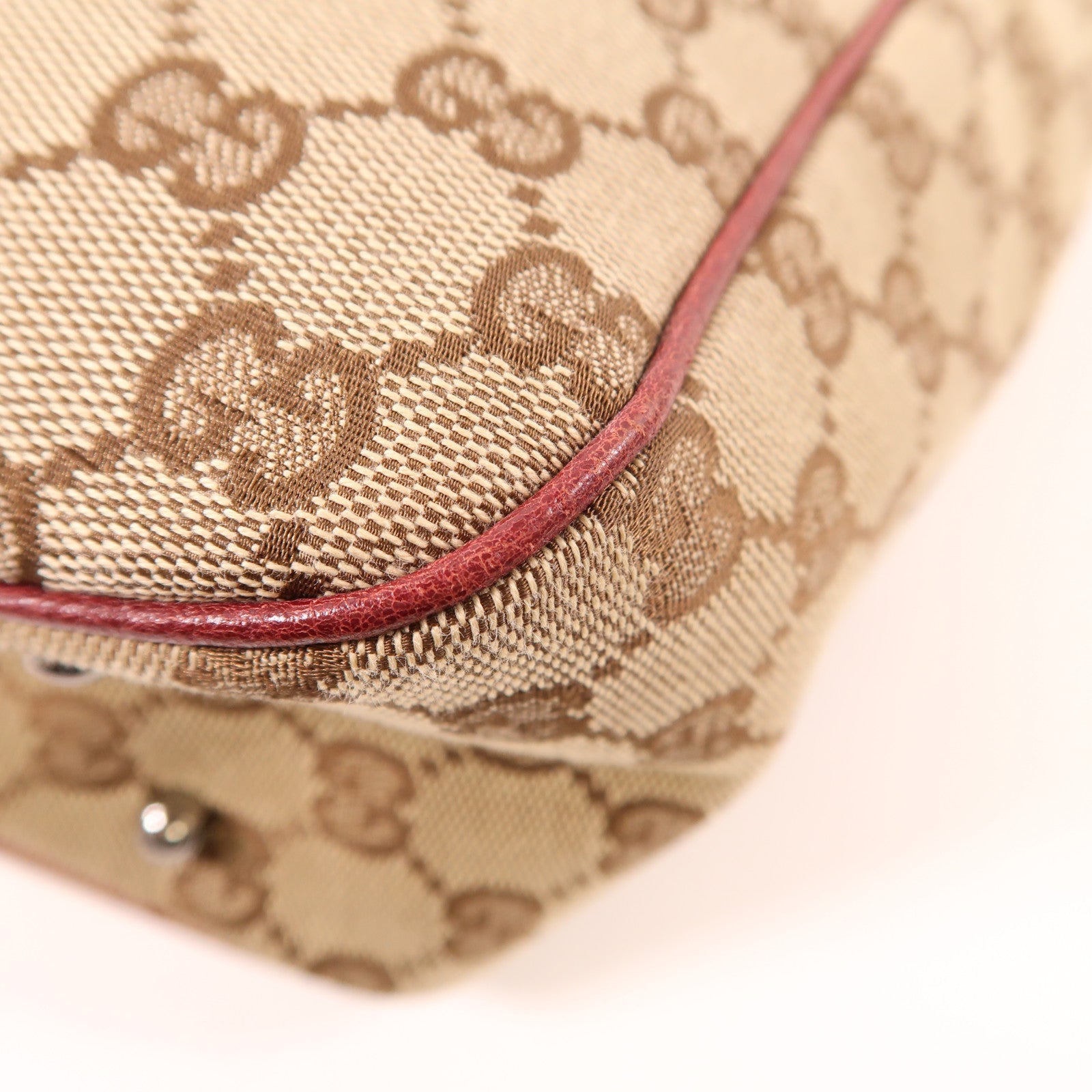 GUCCI 帆布Tote Bag銀扣手挽袋棕色