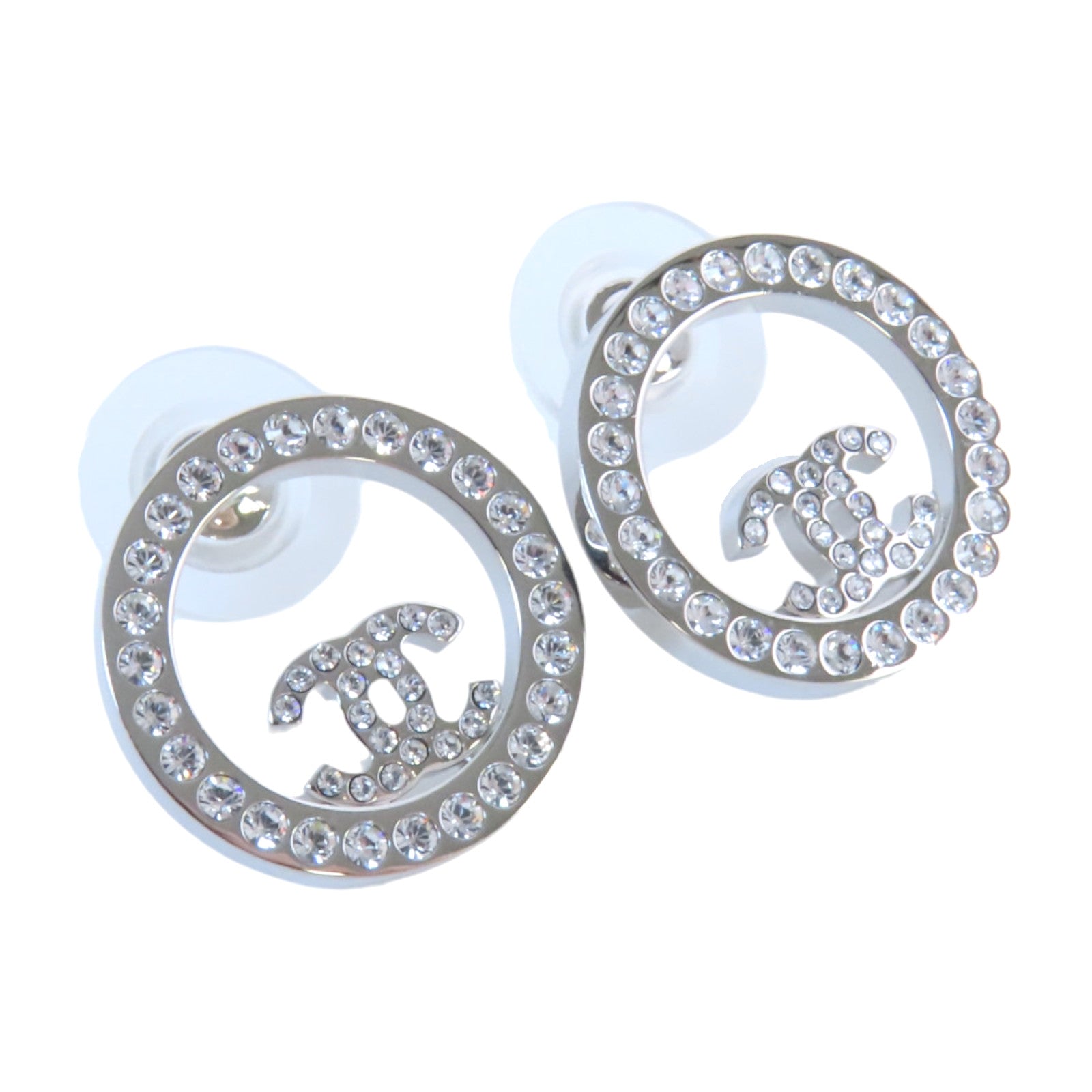 CHANEL 金屬/水鑽Earrings銀扣耳環