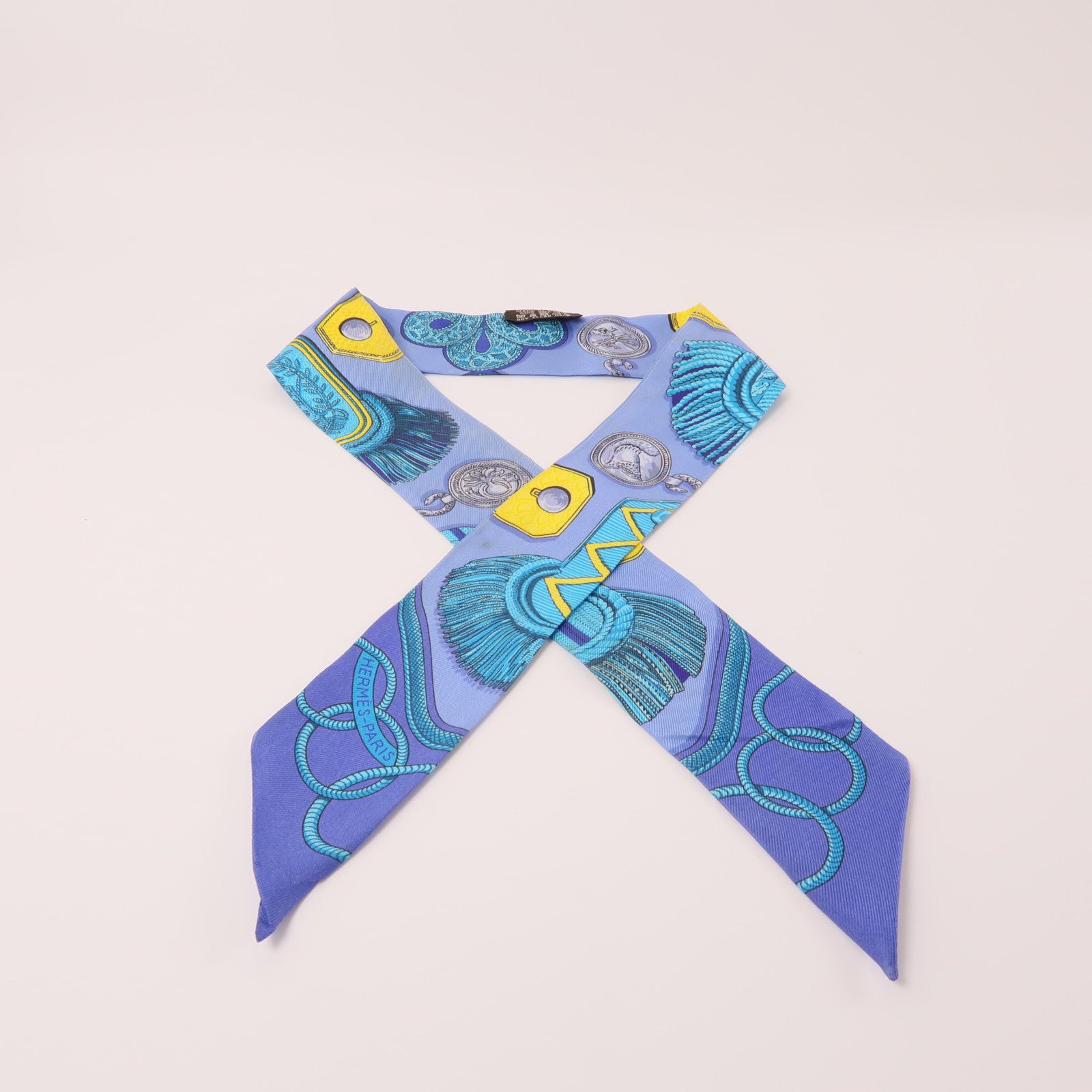 HERMES【激減優惠】 絲質Twilly絲巾藍色/黃色