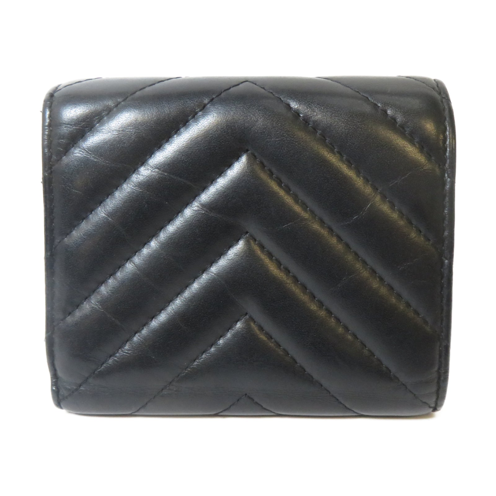 CHANEL 【激減優惠】斜紋牛皮皮革2.55 Trifold Wallet黑扣錢包黑色