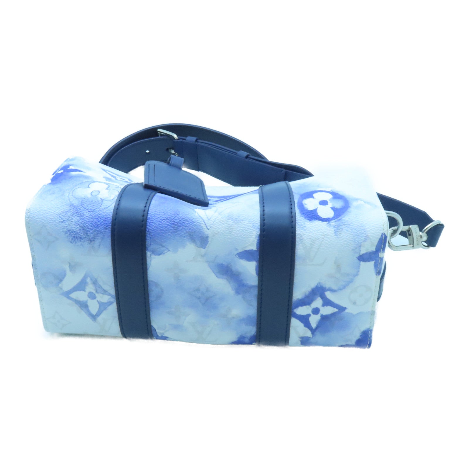 LOUIS VUITTON 【激減優惠】Monogram Watercolor Blue City Keepall銀扣肩背袋白色/藍色