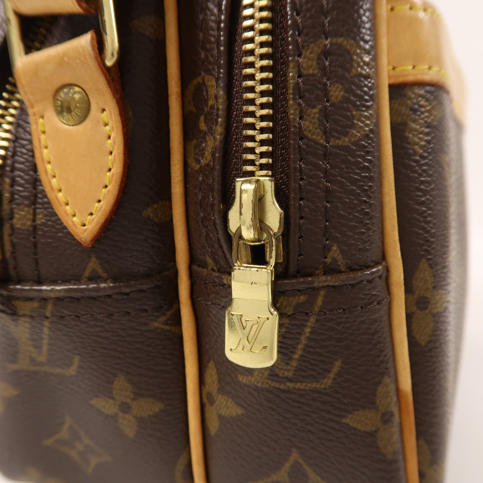 LOUIS VUITTON Monogram Reporter PM金扣肩背袋棕色