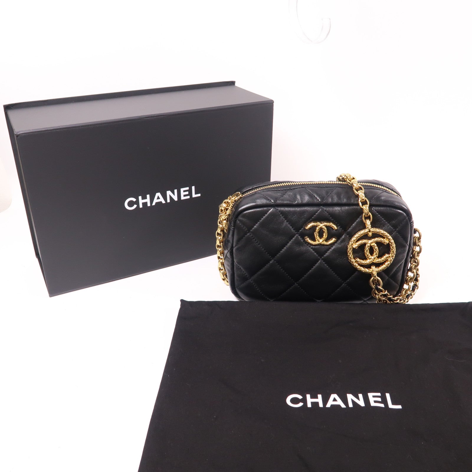 CHANEL 羊皮皮革Chain Shoulder金扣鏈帶肩背袋