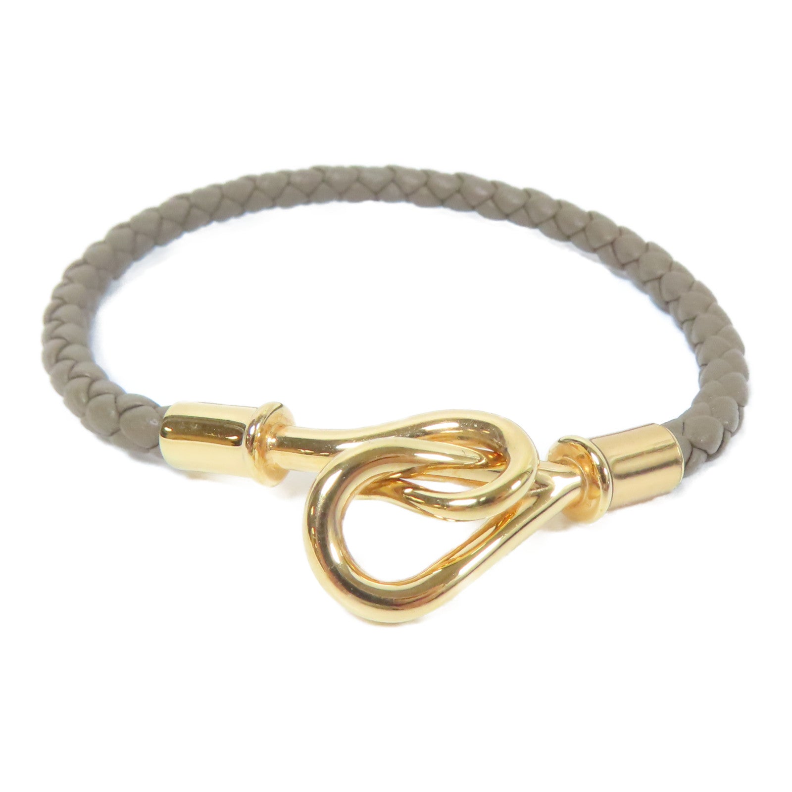 HERMES 金屬/皮革Jumbo H Bracelet金扣手鏈Etoupe/大象灰色