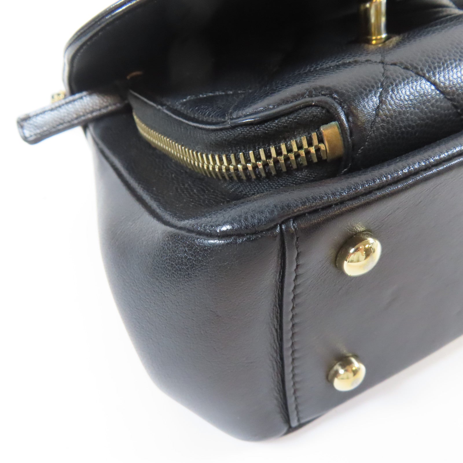 CHANEL 菱格Caviar皮革2 Way Shoulder金扣手挽肩背兩用袋黑色