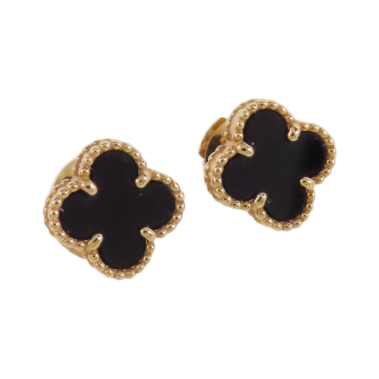 Van Cleef & Arpels 18K玫瑰金Sweet Vintage Alhambra Onyx Earrings金扣縞瑪瑙耳環