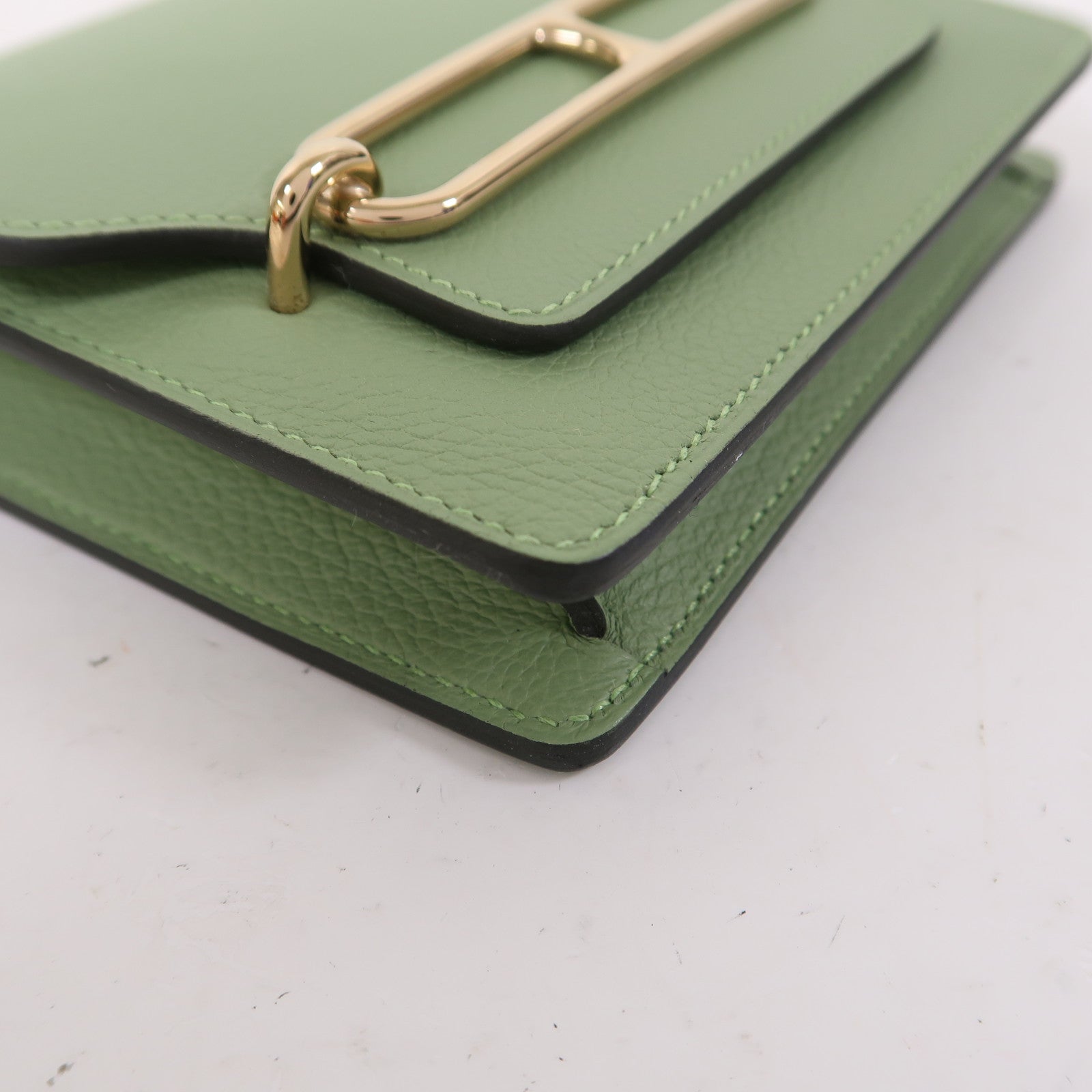 HERMES 【激減優惠】Evercolor皮革Roulis Slim金扣錢包Vert Criquet綠色