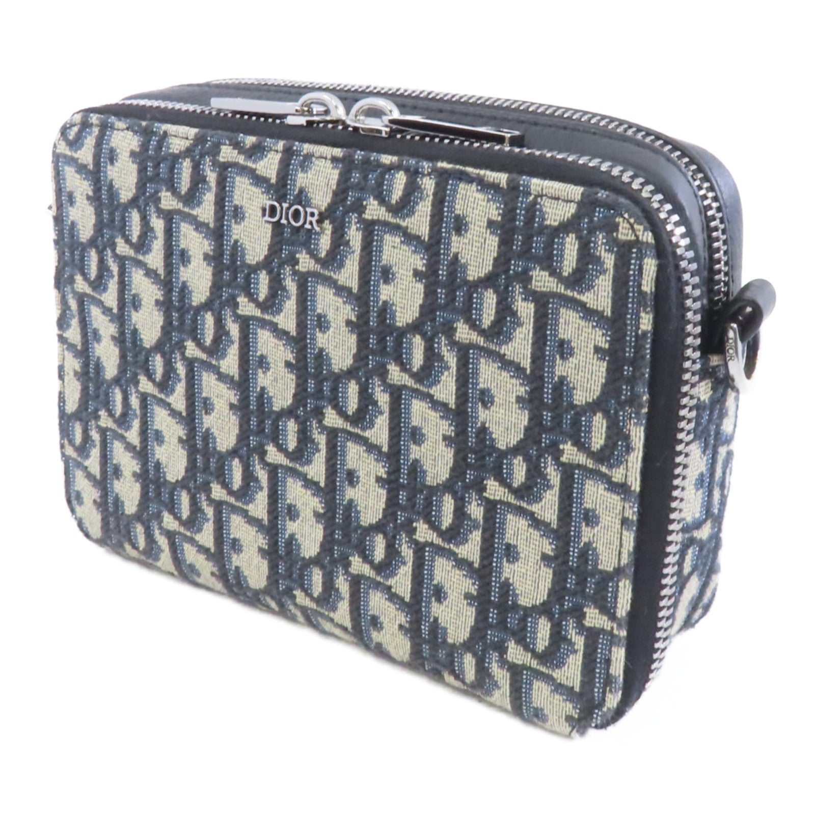 Dior 帆布Zipped Pouch With Strap銀扣肩背袋藍色