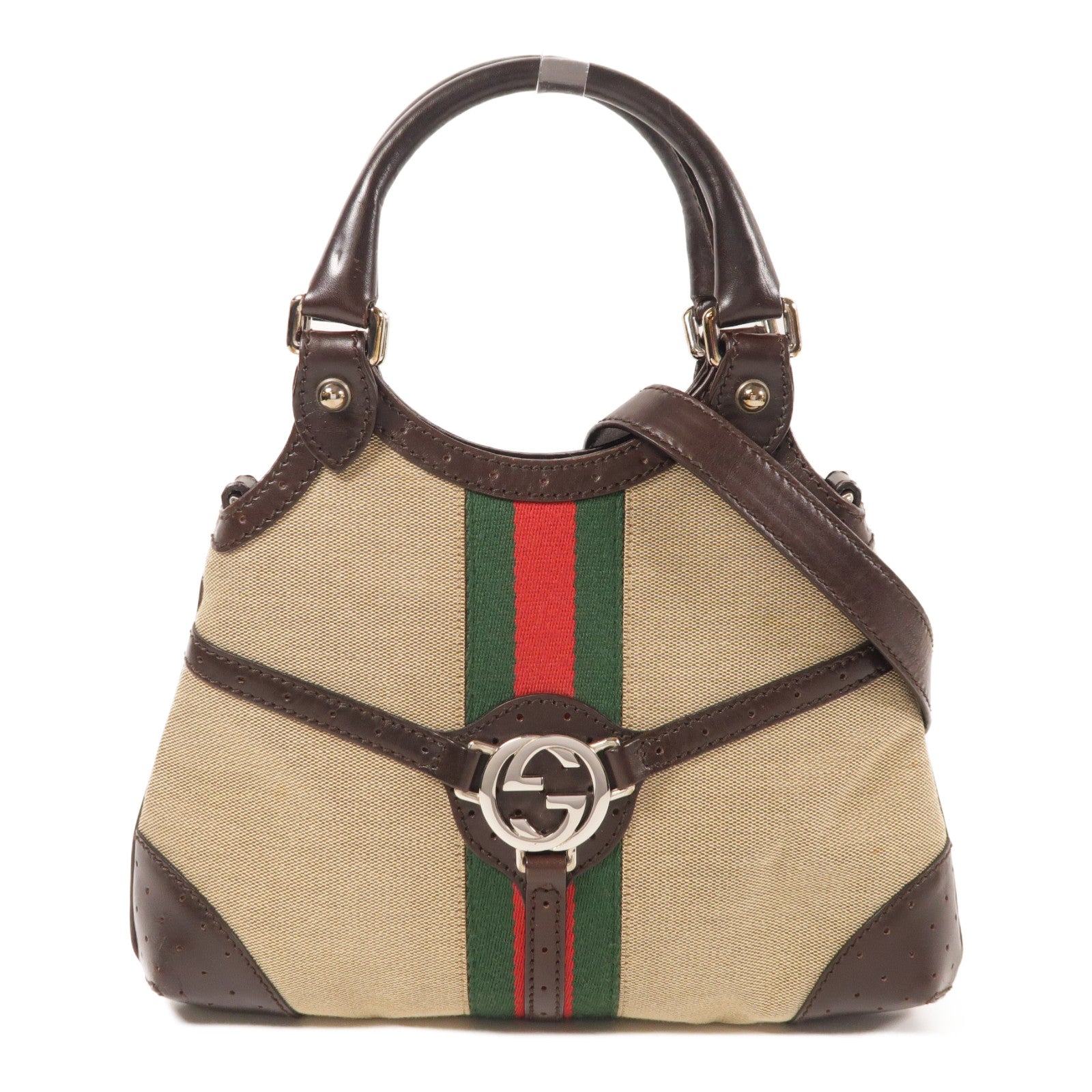 GUCCI 帆布2 Way Shoulder銀扣手挽肩背兩用袋