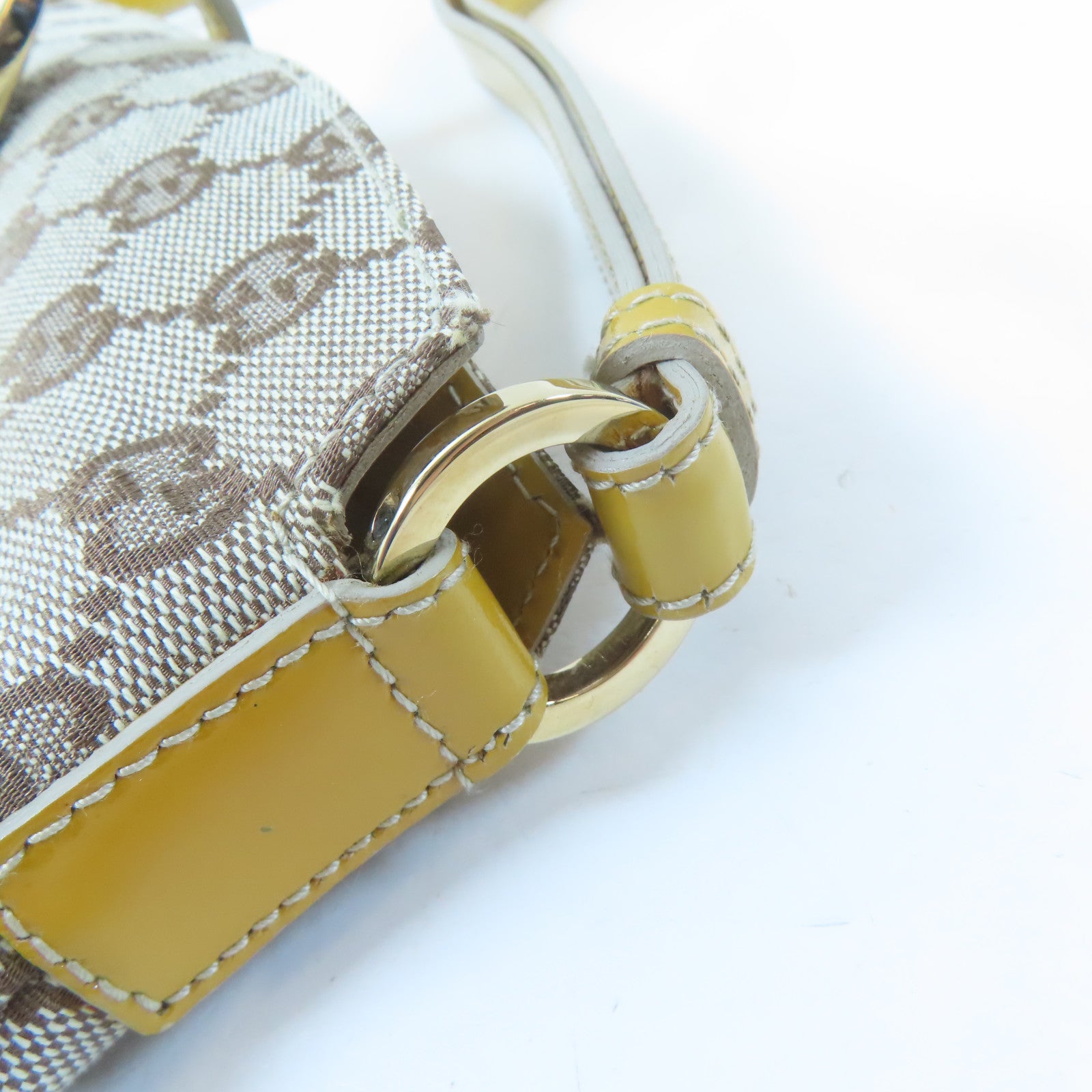 GUCCI 帆布Handbag金扣手挽袋啡色/黃色
