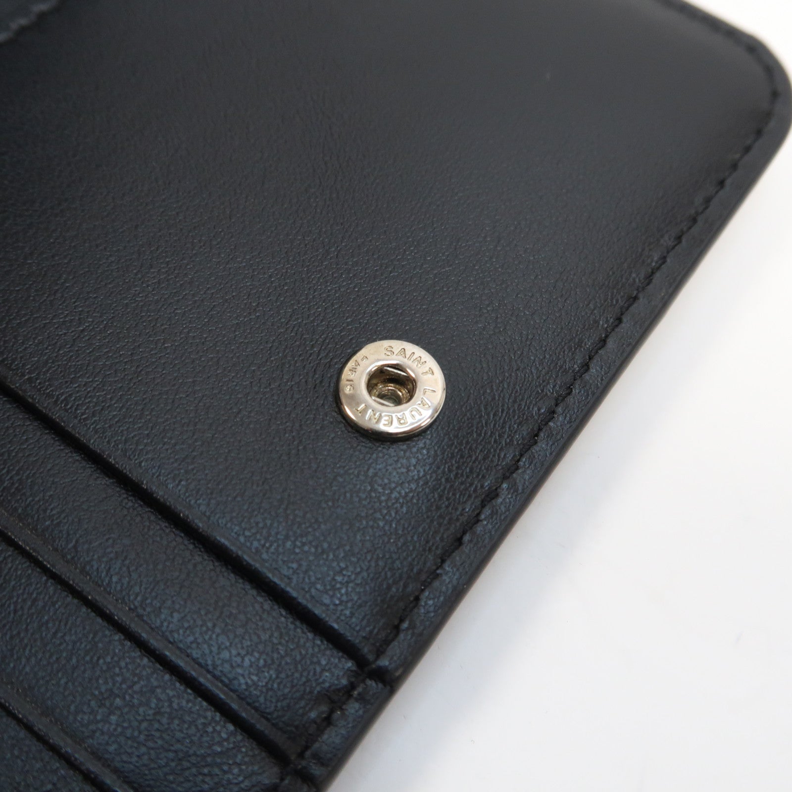 SAINT LAURENT 皮革Wallet銀扣錢包黑色