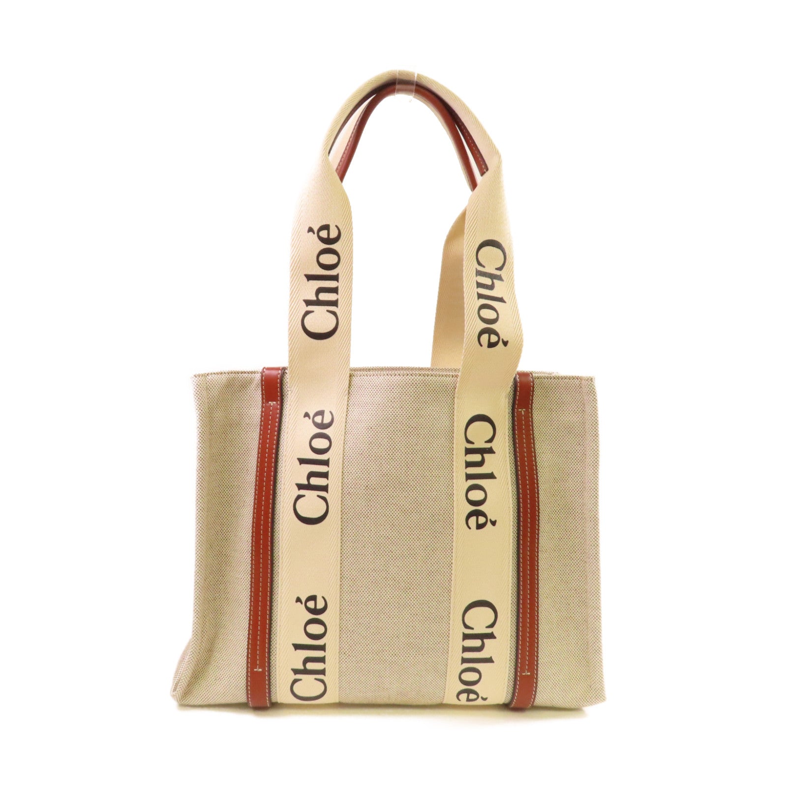 Chloe 帆布Woody Medium Tote Bag肩背袋杏色/啡色