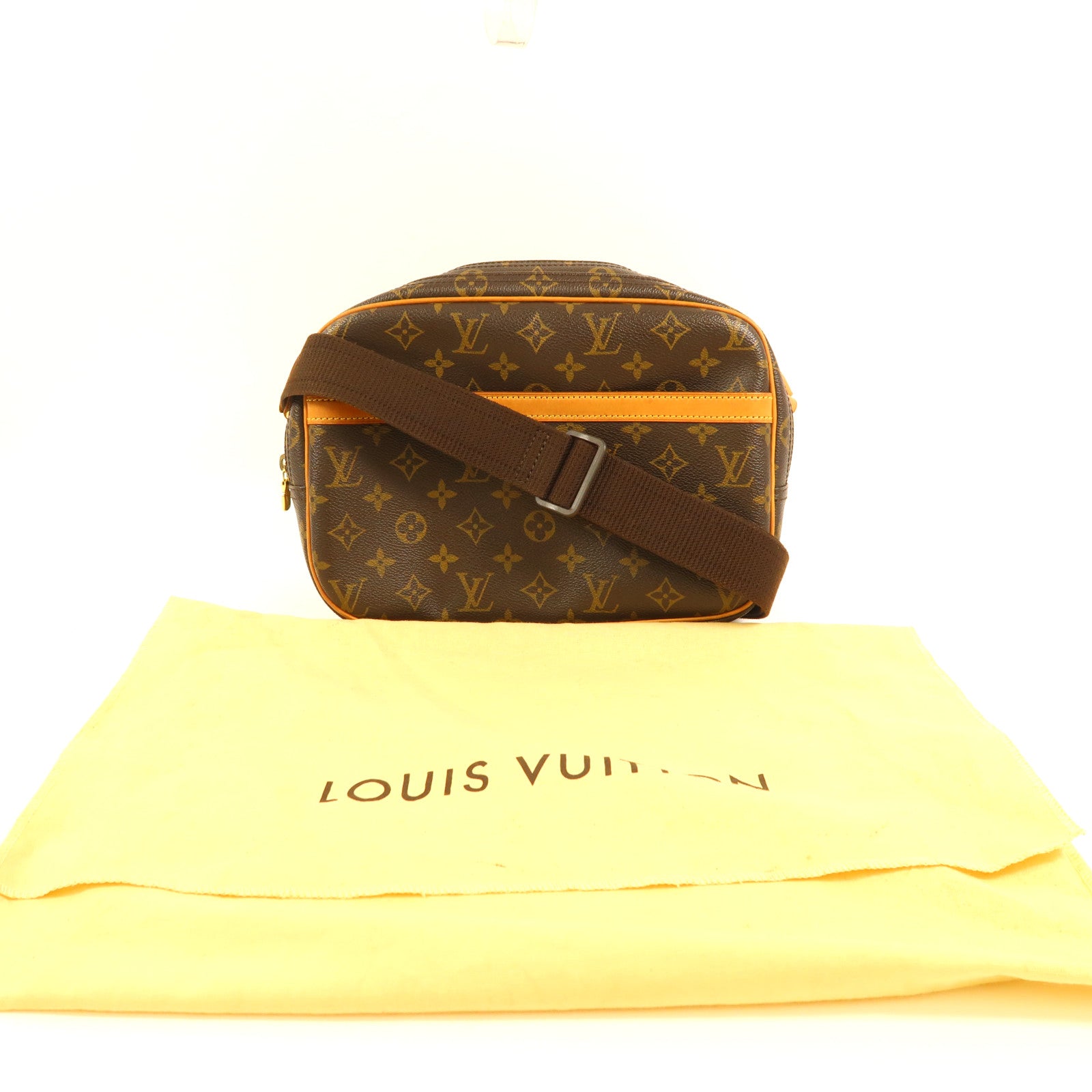 LOUIS VUITTON Monogram Reporter PM金扣肩背袋棕色