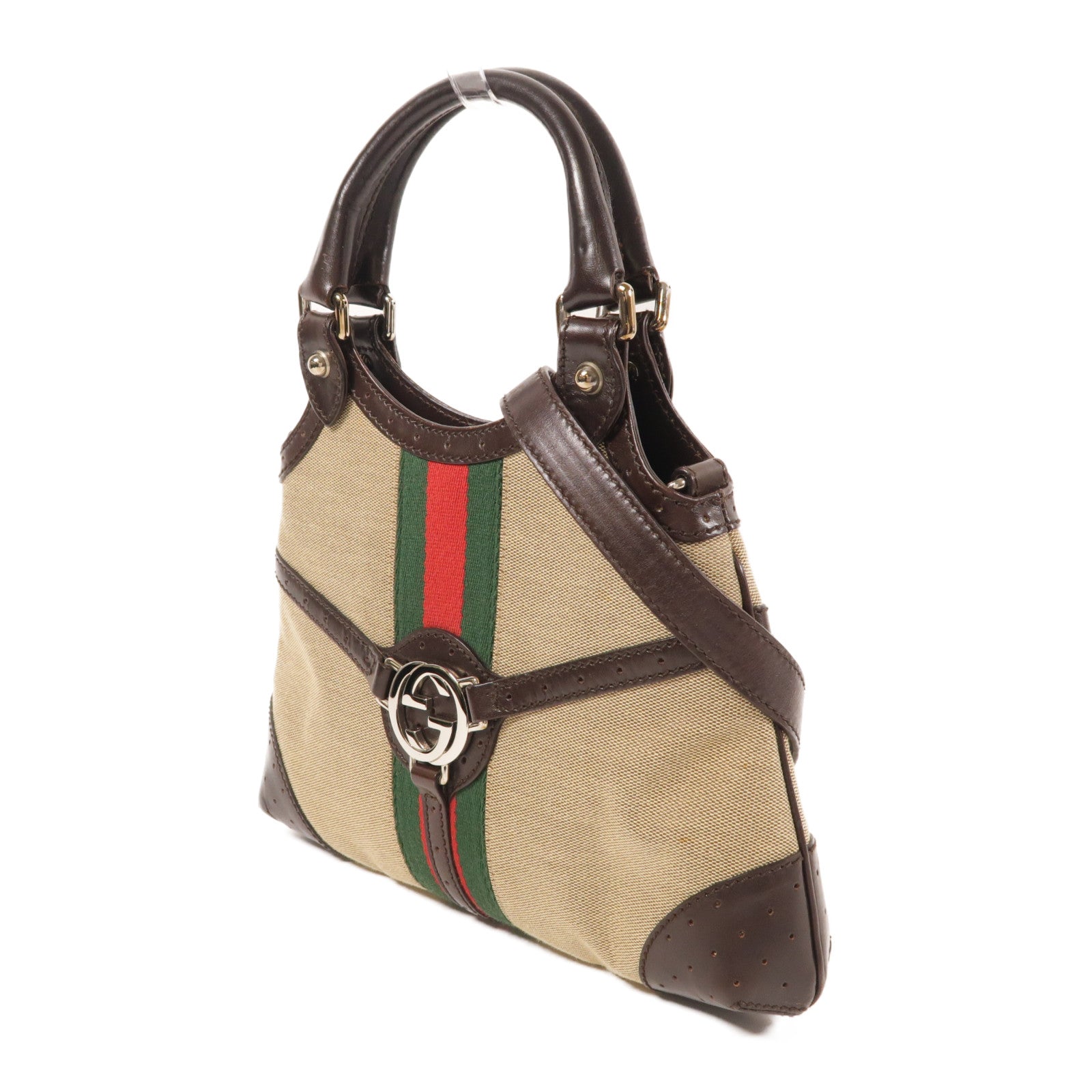 GUCCI 帆布2 Way Shoulder銀扣手挽肩背兩用袋