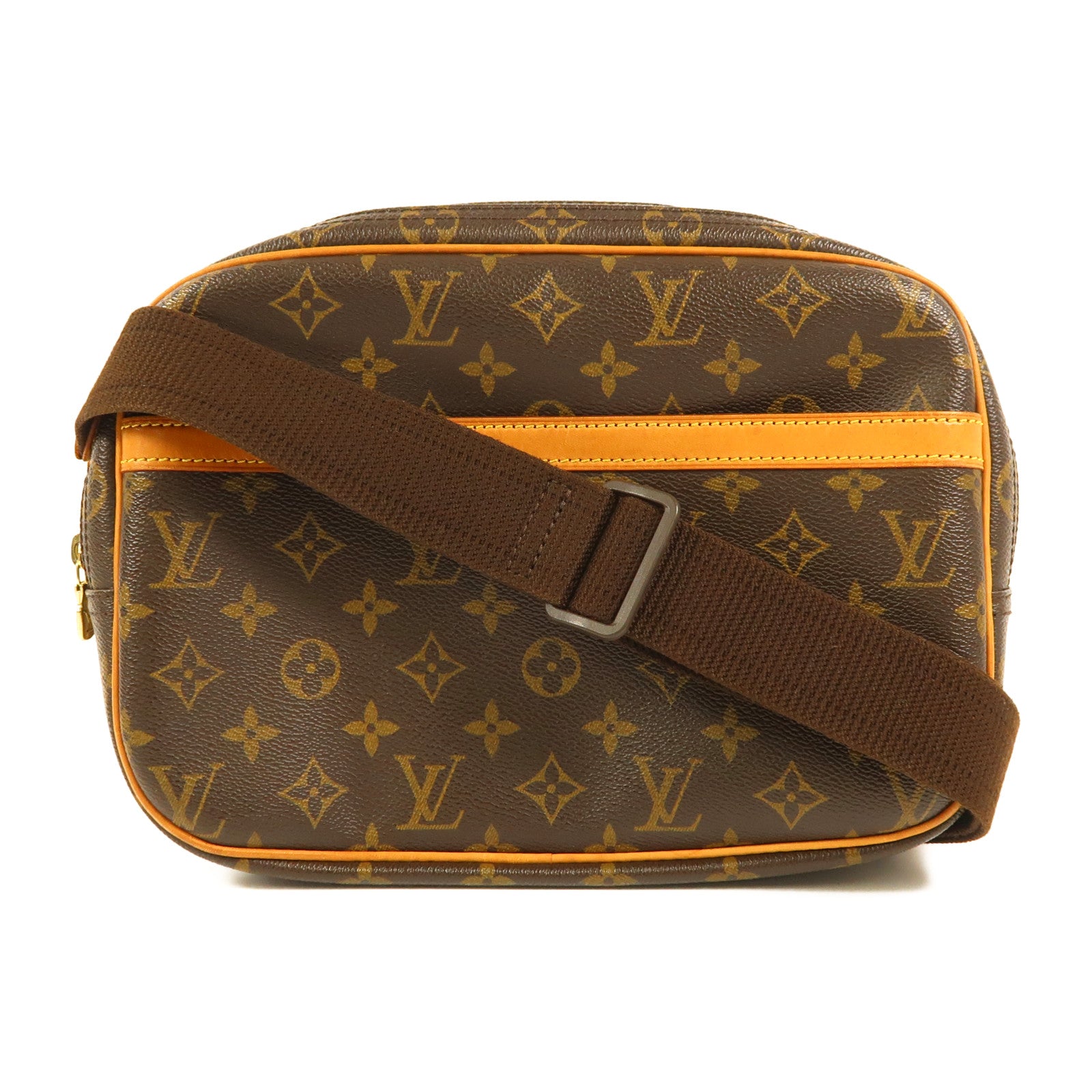 LOUIS VUITTON Monogram Reporter PM金扣肩背袋棕色