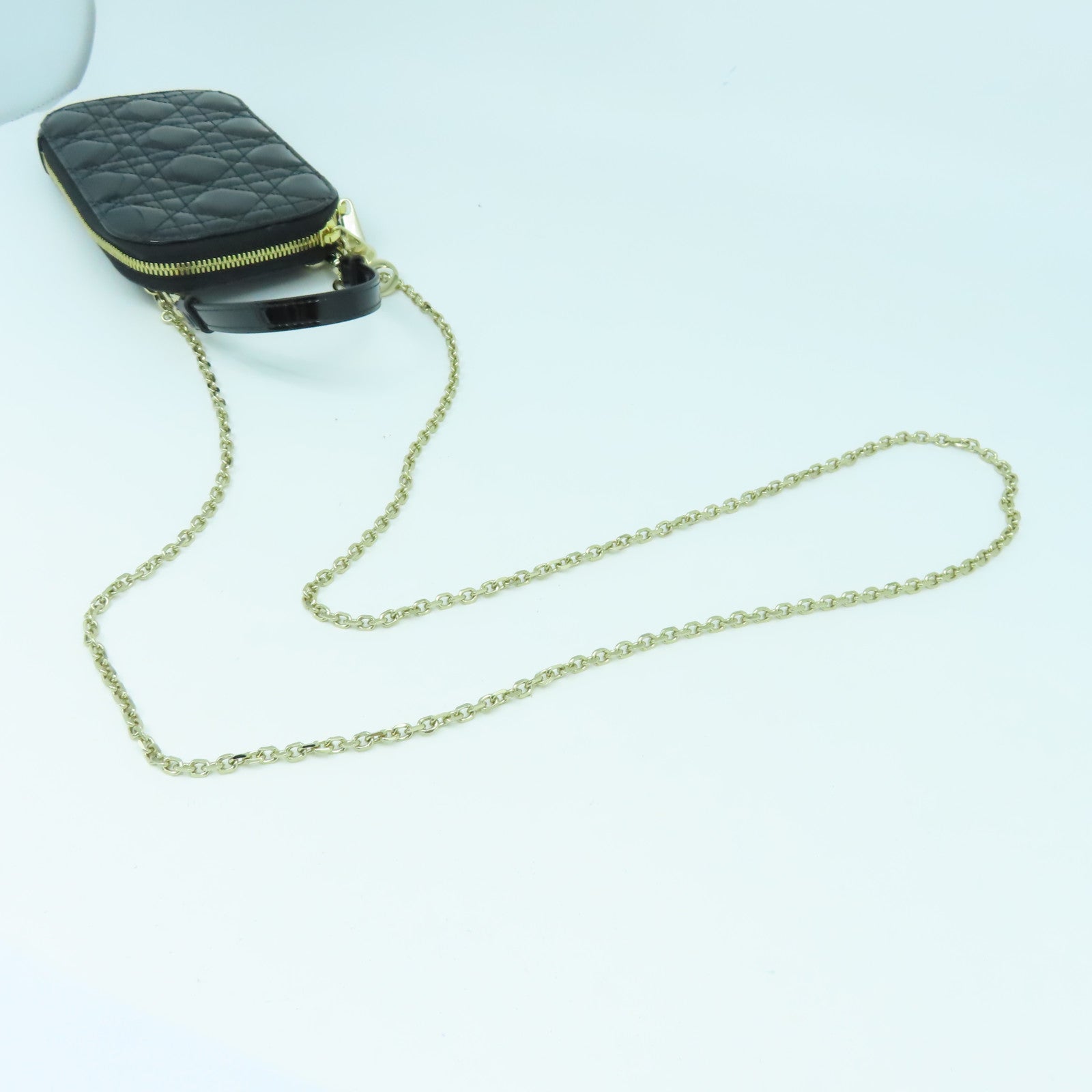 Dior 【清倉大減價】漆皮皮革Phone Holder金扣鏈帶肩背袋黑色
