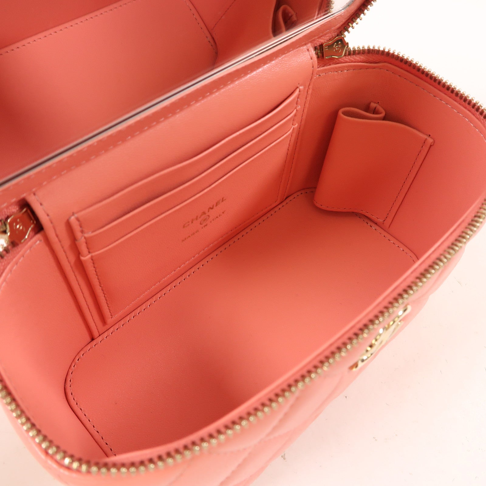 CHANEL 羊皮皮革Vanity Case金扣手挽肩背兩用袋粉紅色