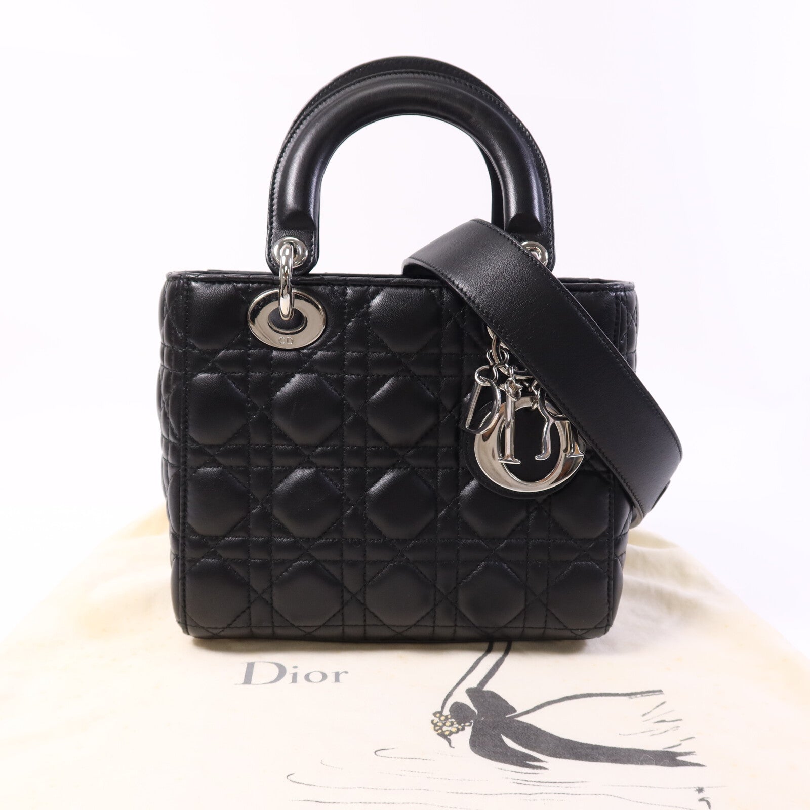 Dior 羊皮皮革Lady Dior銀扣手挽肩背兩用袋