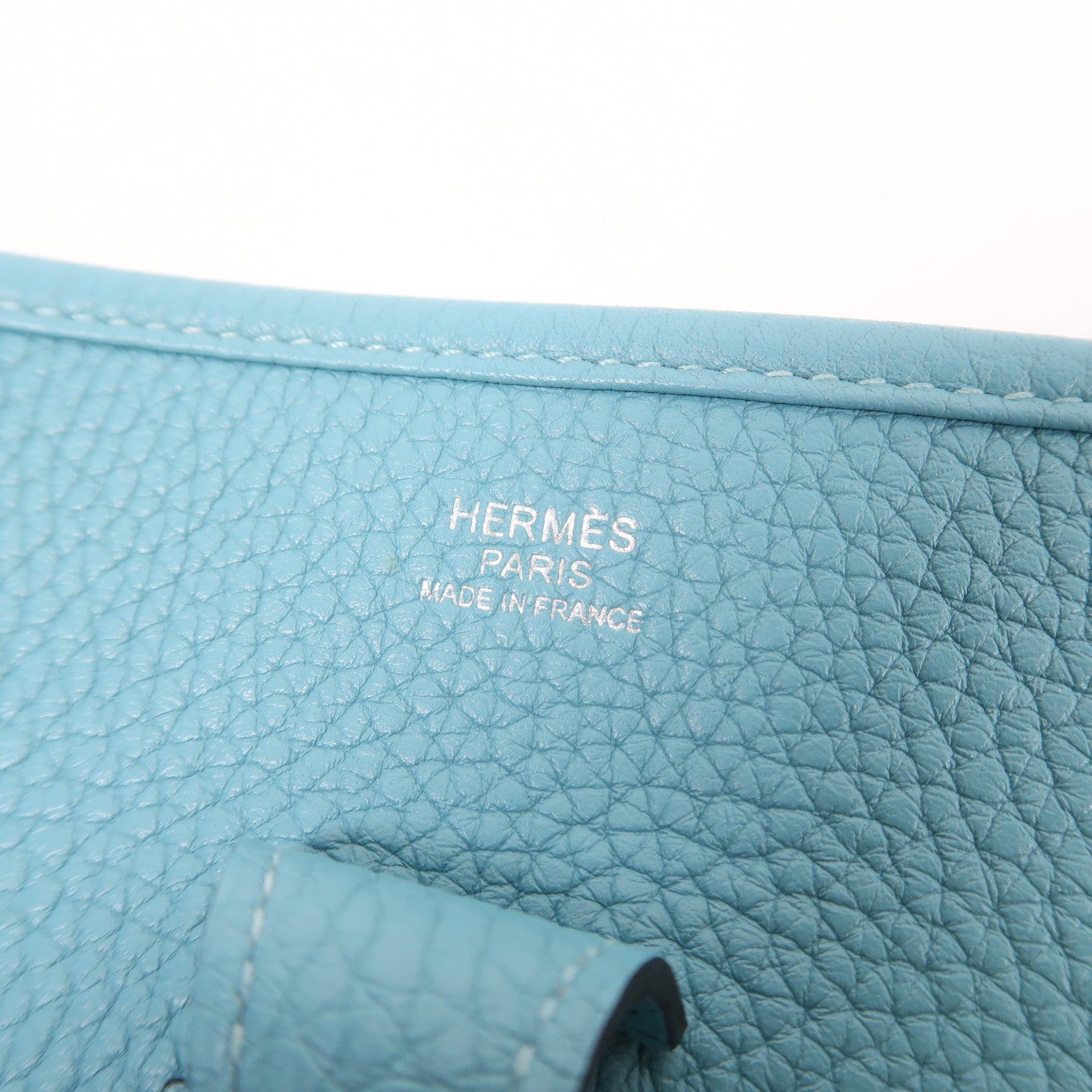 HERMES Clemence皮革Evelyne PM銀扣肩背袋Bleu Saint Cyr