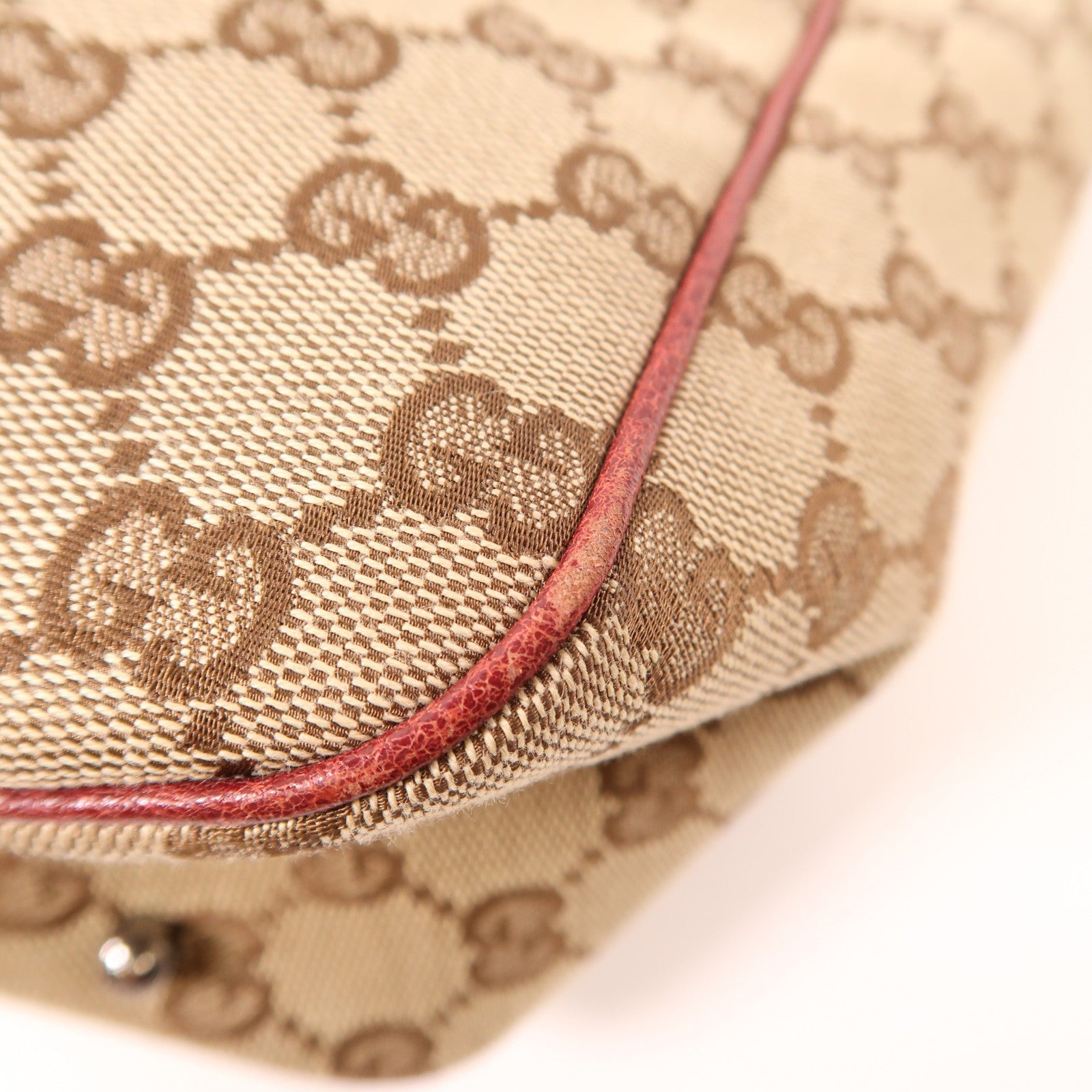 GUCCI 帆布Tote Bag銀扣手挽袋棕色