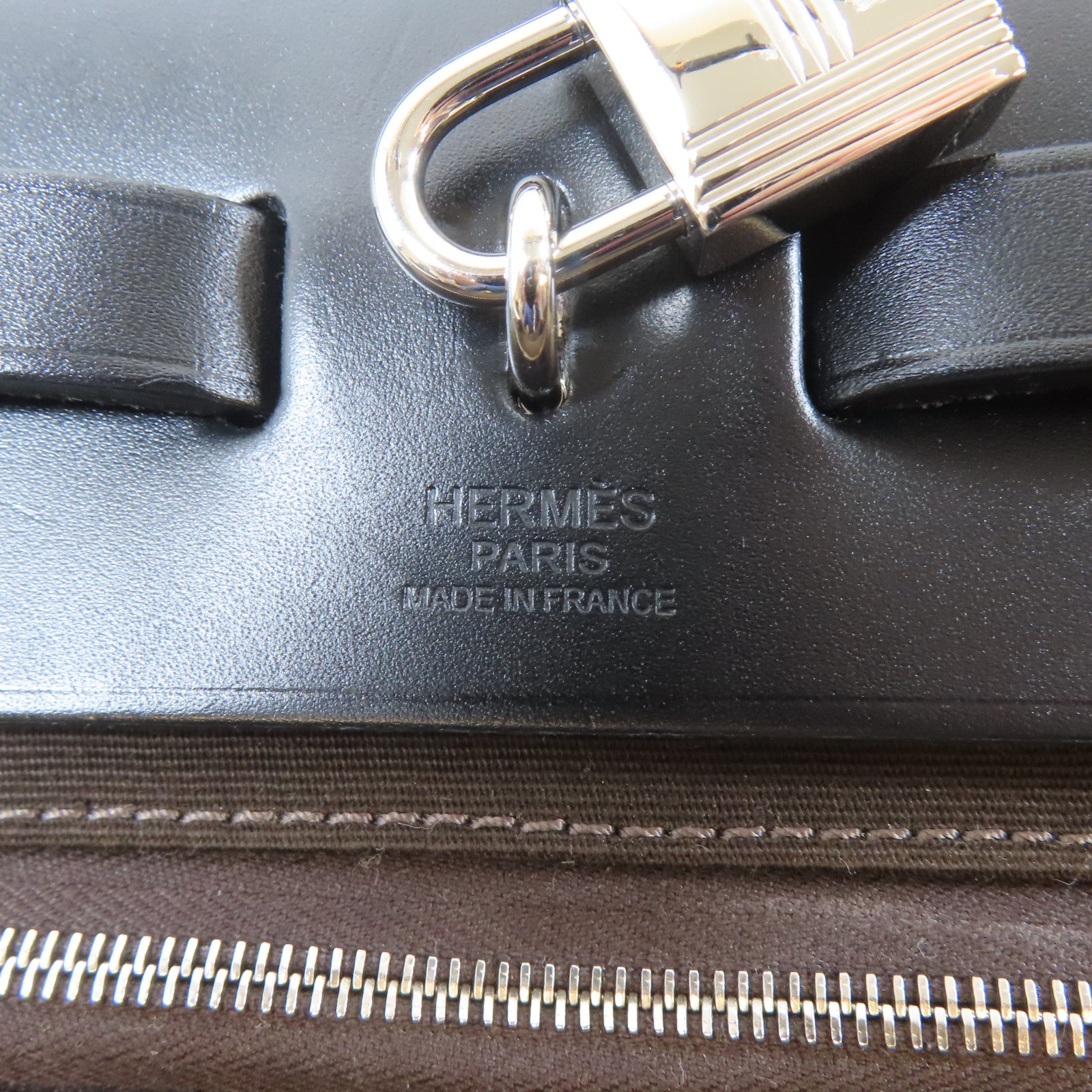 HERMES 帆布/Chevre皮革Herbag PM銀扣手挽肩背兩用袋Bruna/啡色
