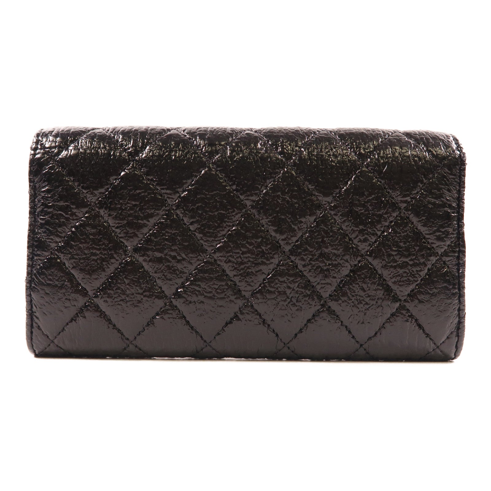 CHANEL 牛皮皮革Long Wallet銀扣長錢包黑色