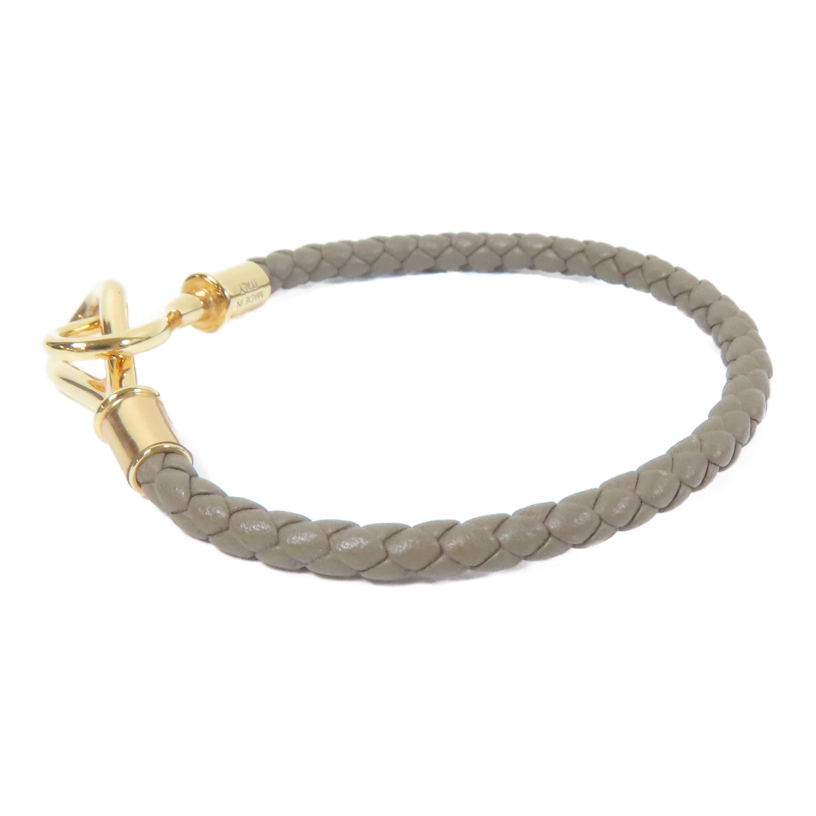HERMES 金屬/皮革Jumbo H Bracelet金扣手鏈Etoupe/大象灰色