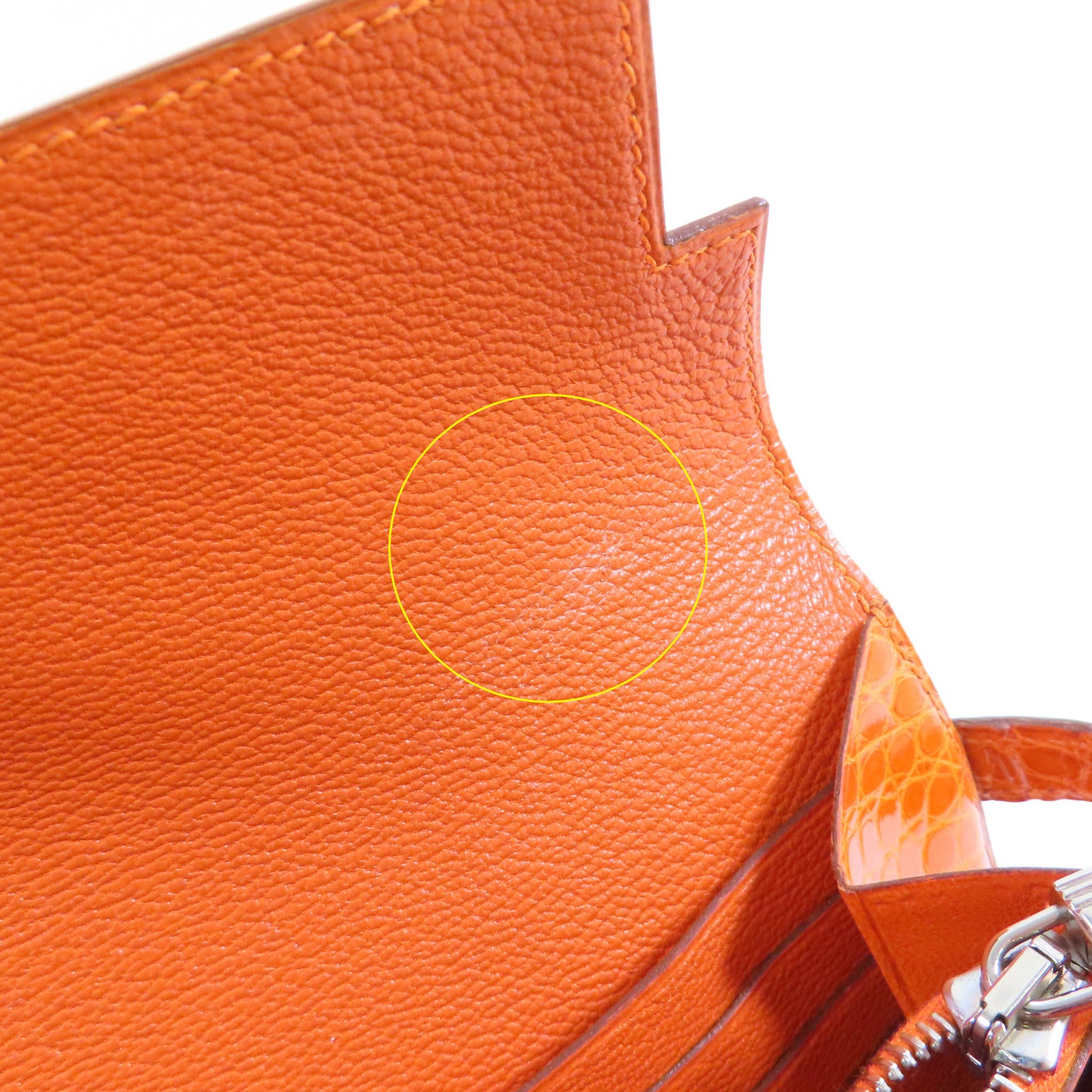 HERMES 鱷魚皮革Kelly Wallet銀扣長錢包93 Orange H/亮橙色