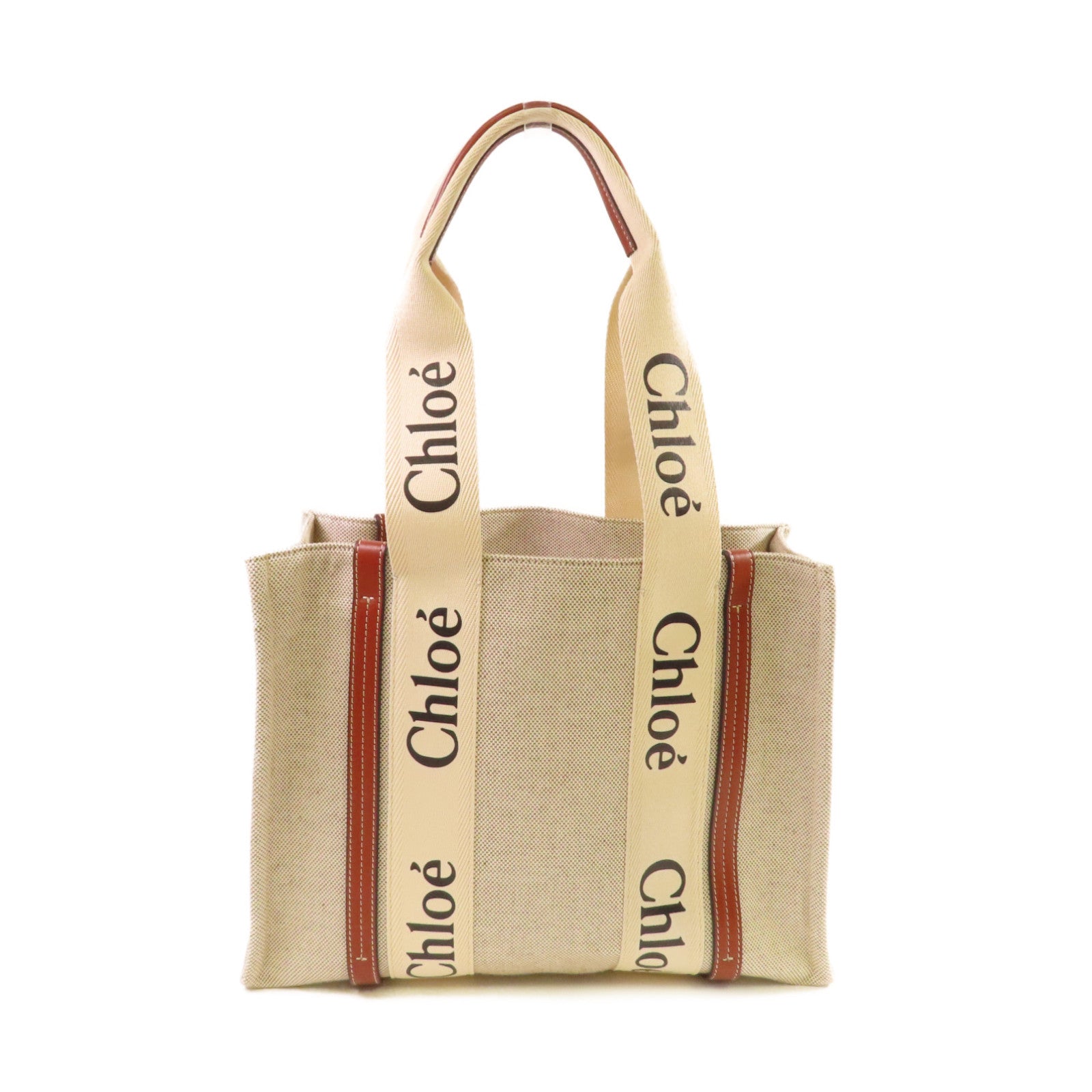 Chloe 帆布Woody Medium Tote Bag肩背袋杏色/啡色