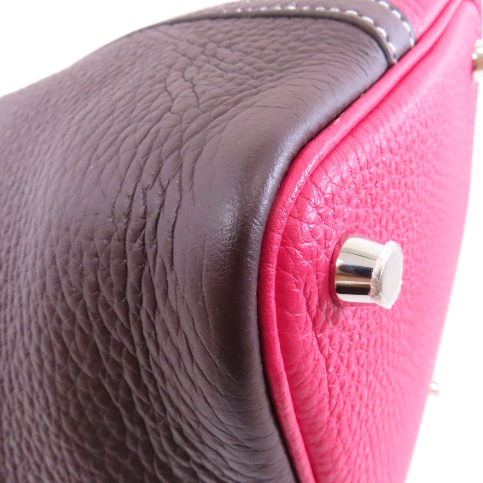 HERMES 【激減優惠】Clemence皮革Picotin PM銀扣手挽袋Rouge Sellier/Franboise粉色/啡色