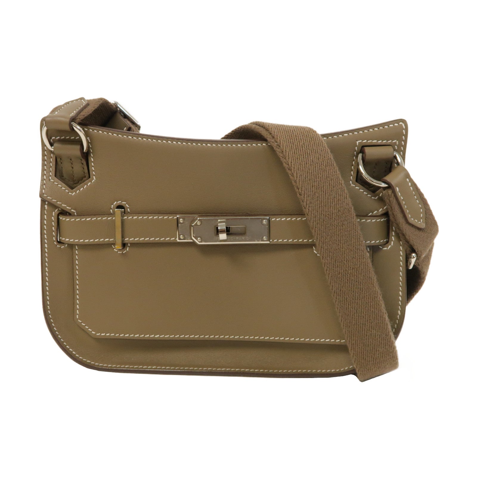 HERMES Swift皮革Mini Jypsiere銀扣肩背袋大象灰色