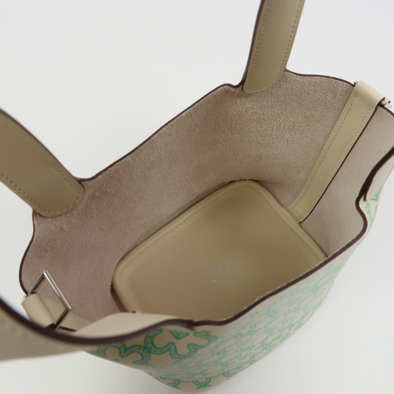 HERMES Swift皮革Picotin Micro Bag銀扣手挽袋奶油白色