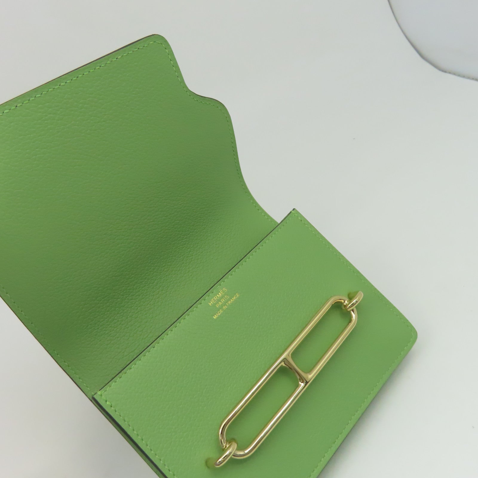 HERMES **【激減優惠】Evercolor皮革Roulis Slim金扣錢包綠色