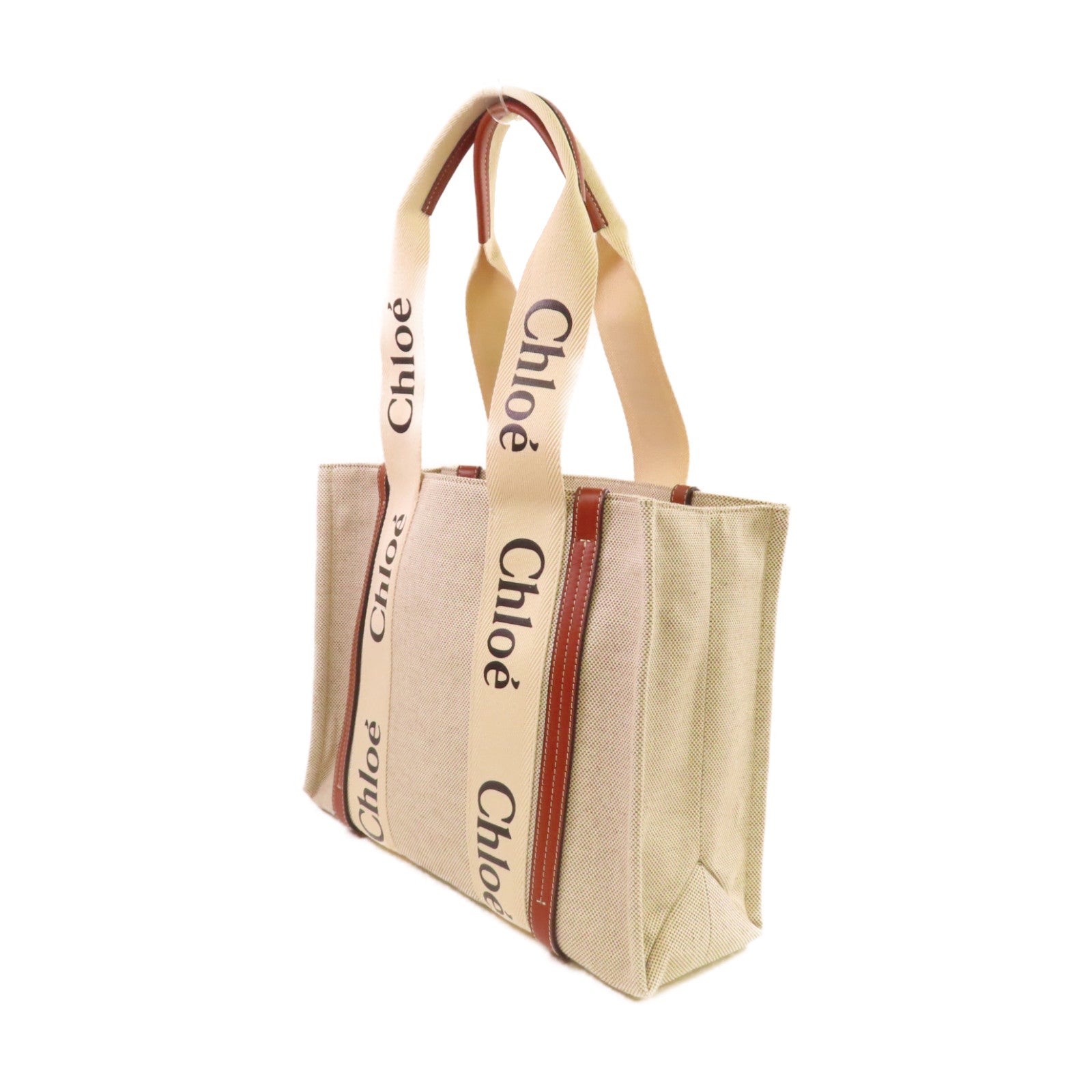 Chloe 帆布Woody Medium Tote Bag肩背袋杏色/啡色
