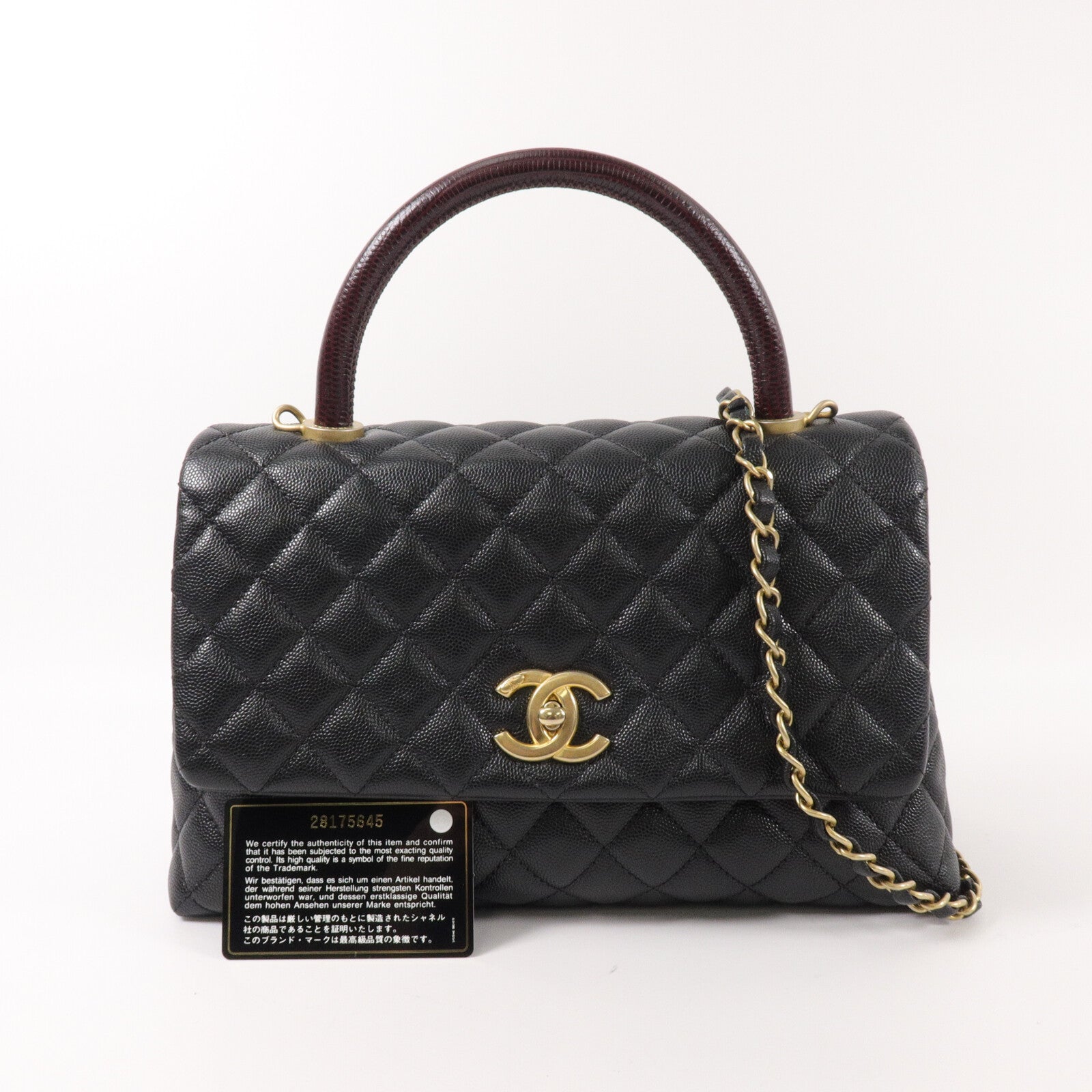 CHANEL 牛皮皮革Coco Handle Medium鏈帶肩背袋