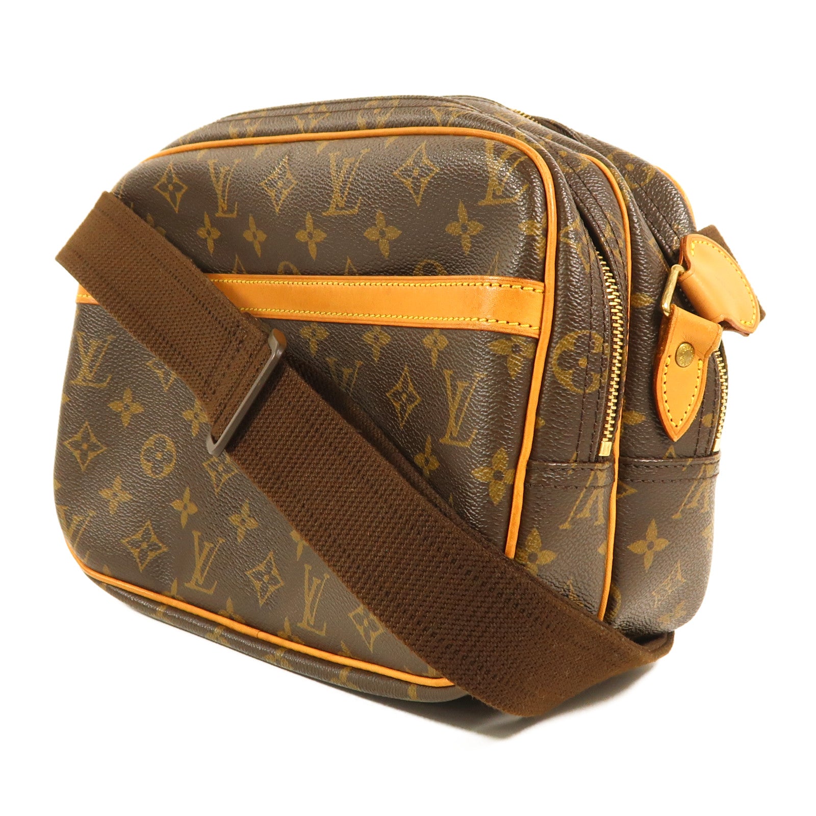 LOUIS VUITTON Monogram Reporter PM金扣肩背袋棕色