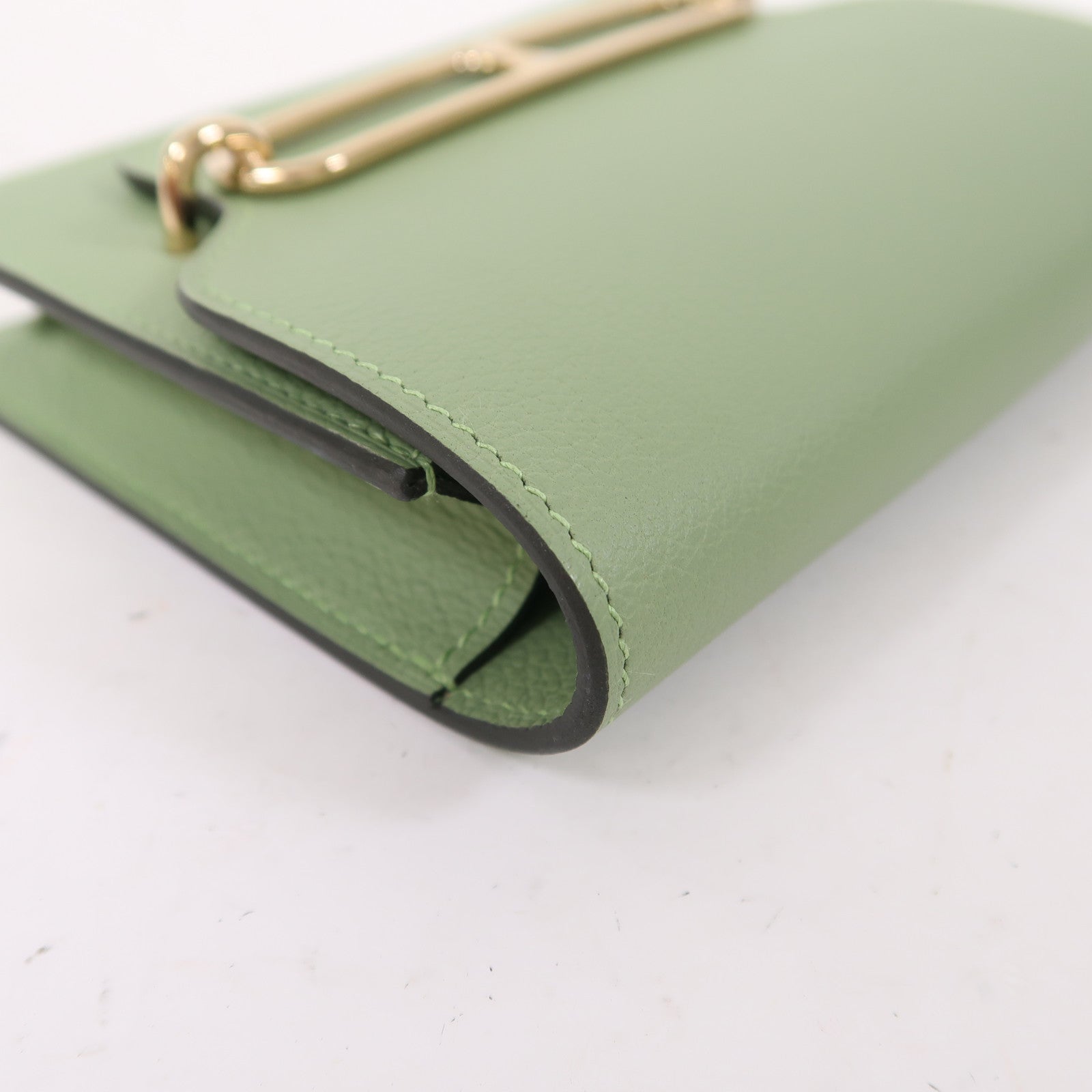 HERMES 【激減優惠】Evercolor皮革Roulis Slim金扣錢包Vert Criquet綠色