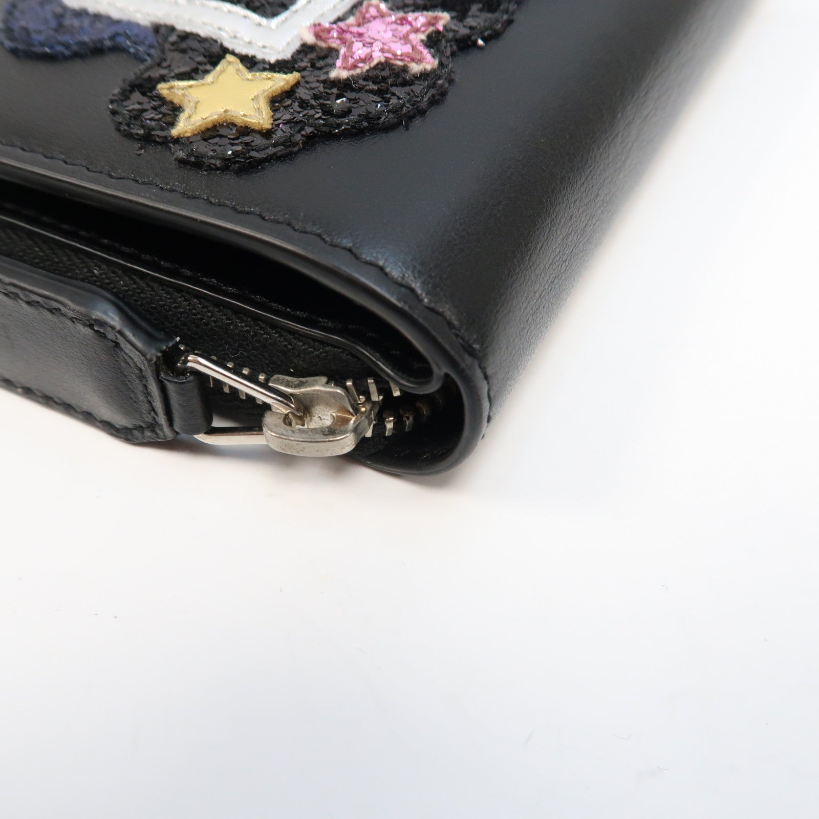 SAINT LAURENT 皮革Wallet銀扣錢包黑色