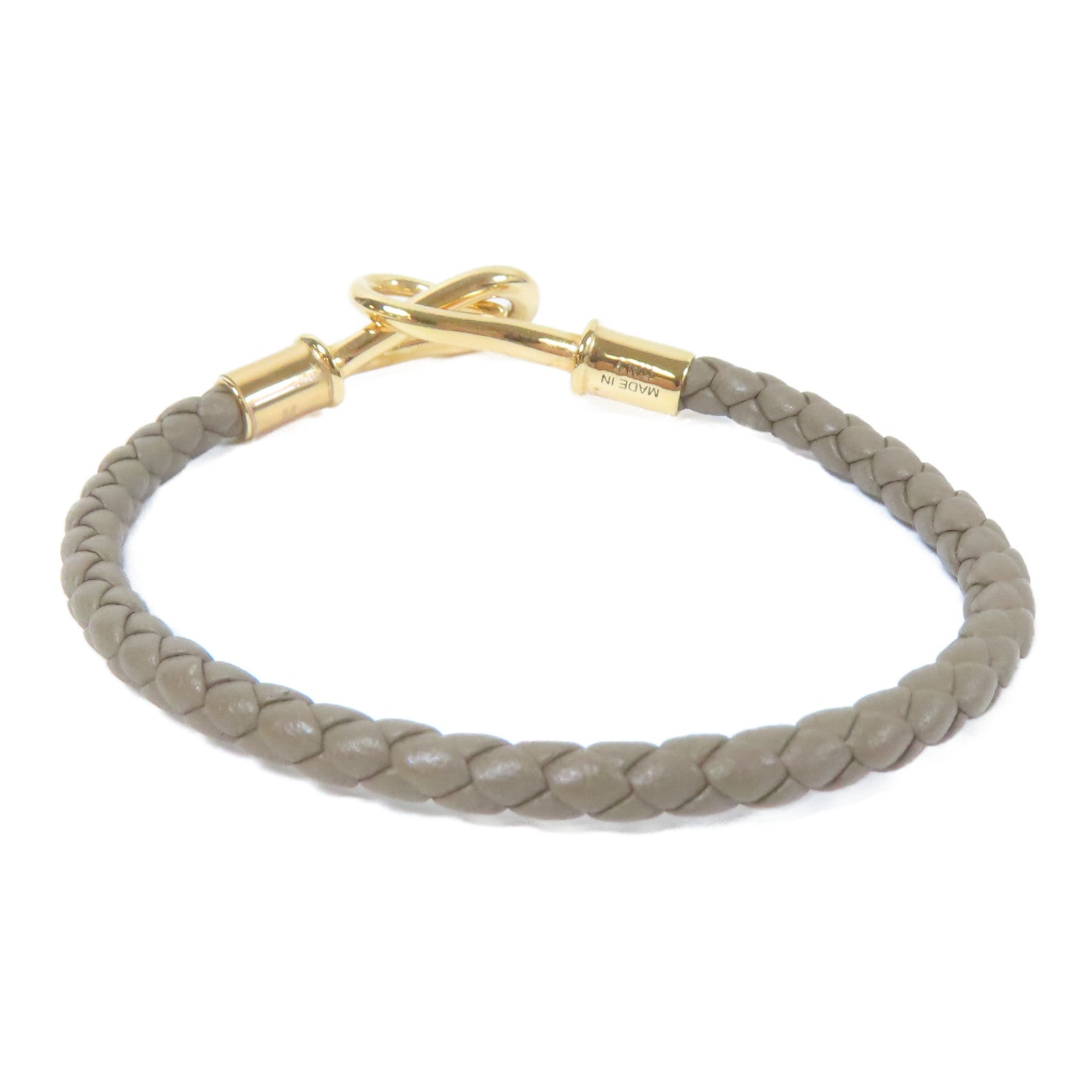 HERMES 金屬/皮革Jumbo H Bracelet金扣手鏈Etoupe/大象灰色