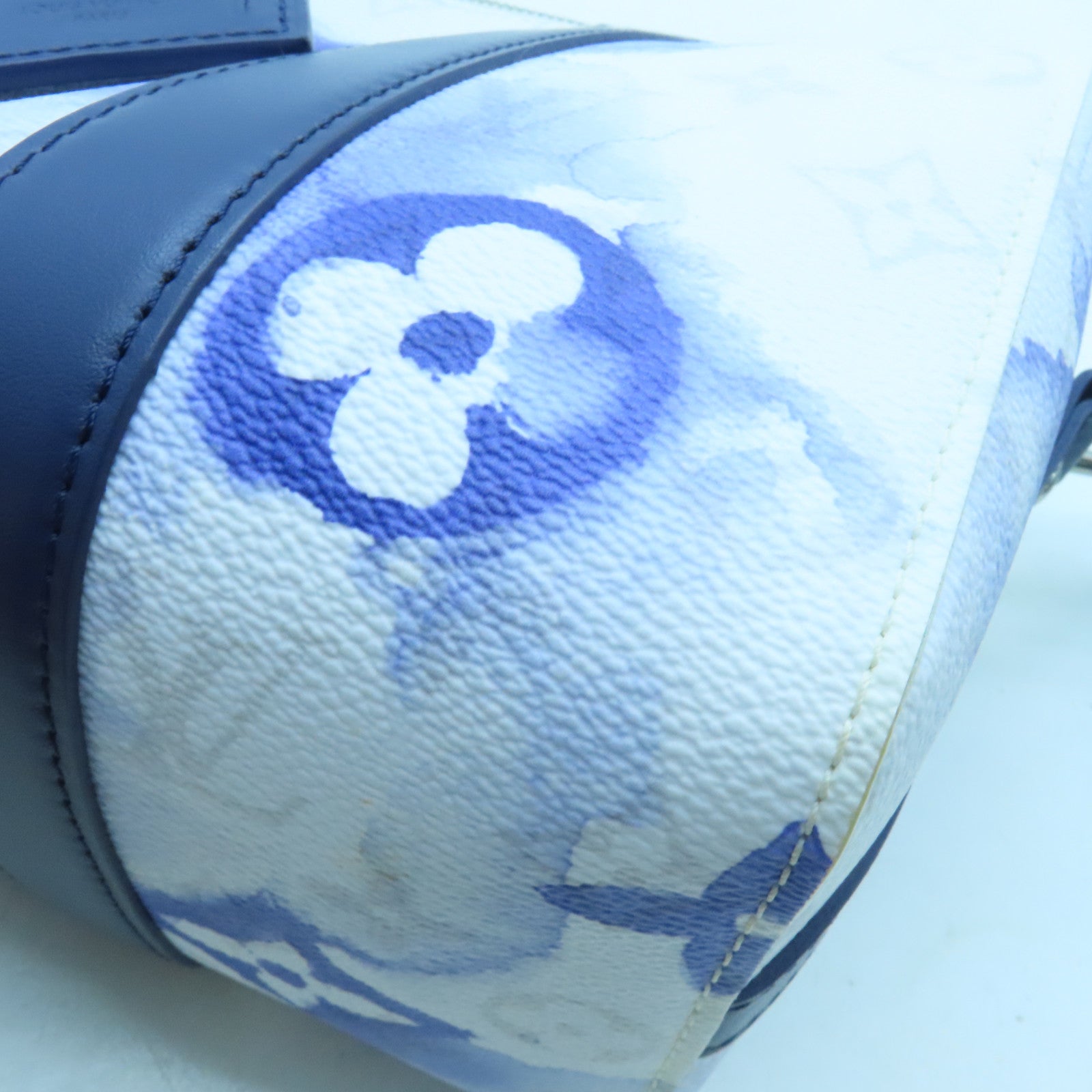 LOUIS VUITTON 【激減優惠】Monogram Watercolor Blue City Keepall銀扣肩背袋白色/藍色