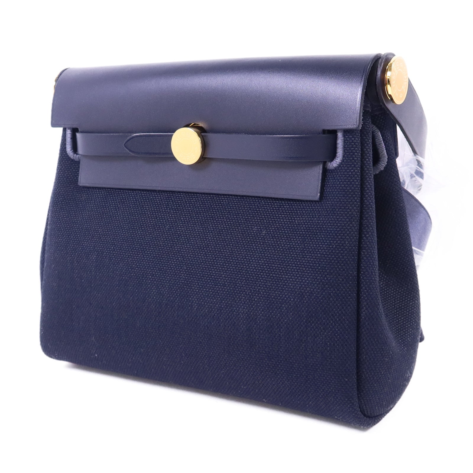 HERMES Toile H帆布Mini Herbag金扣肩背袋Bleu Indigo