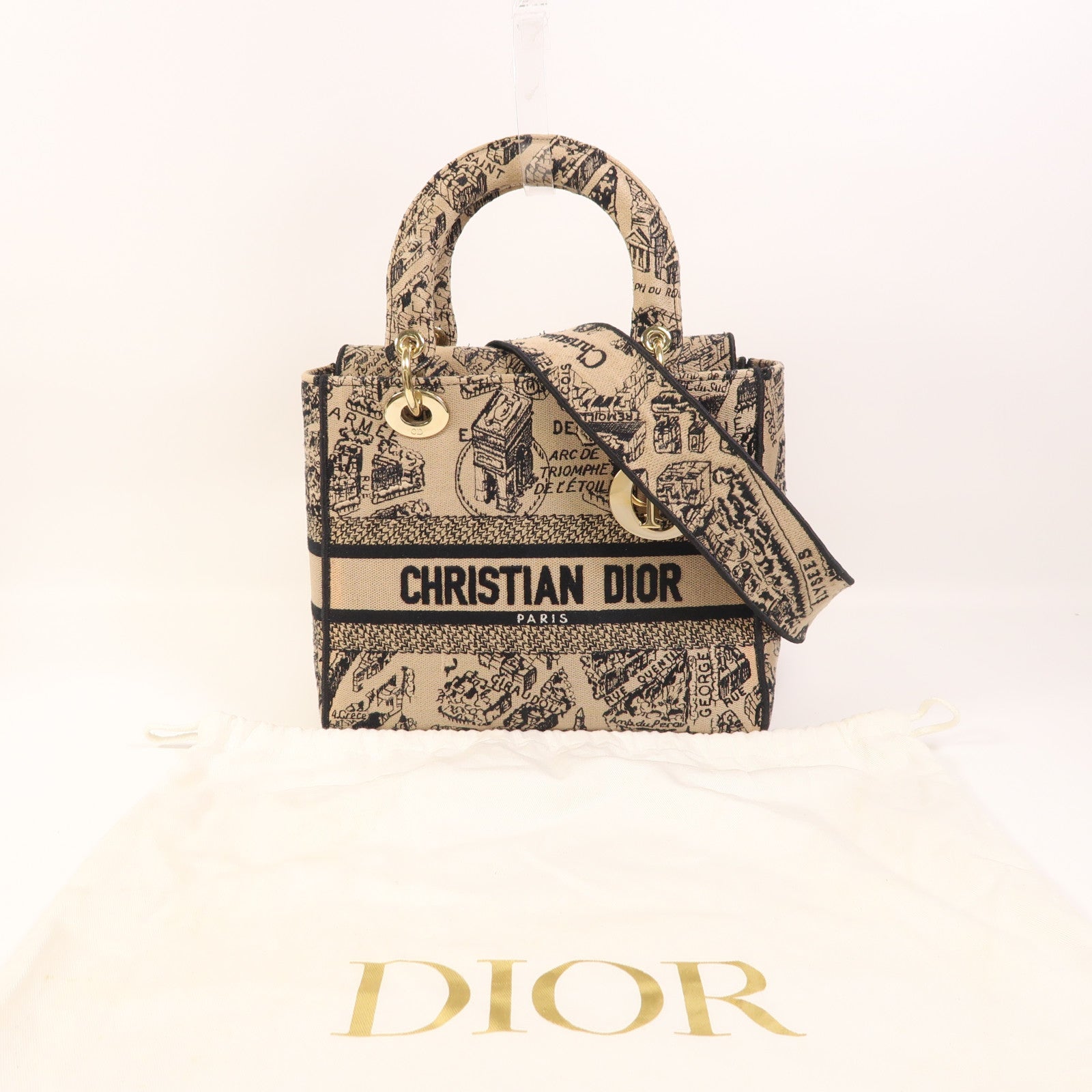Dior 【激減優惠】帆布Lady Dior D Lite Medium金扣手挽肩背兩用袋