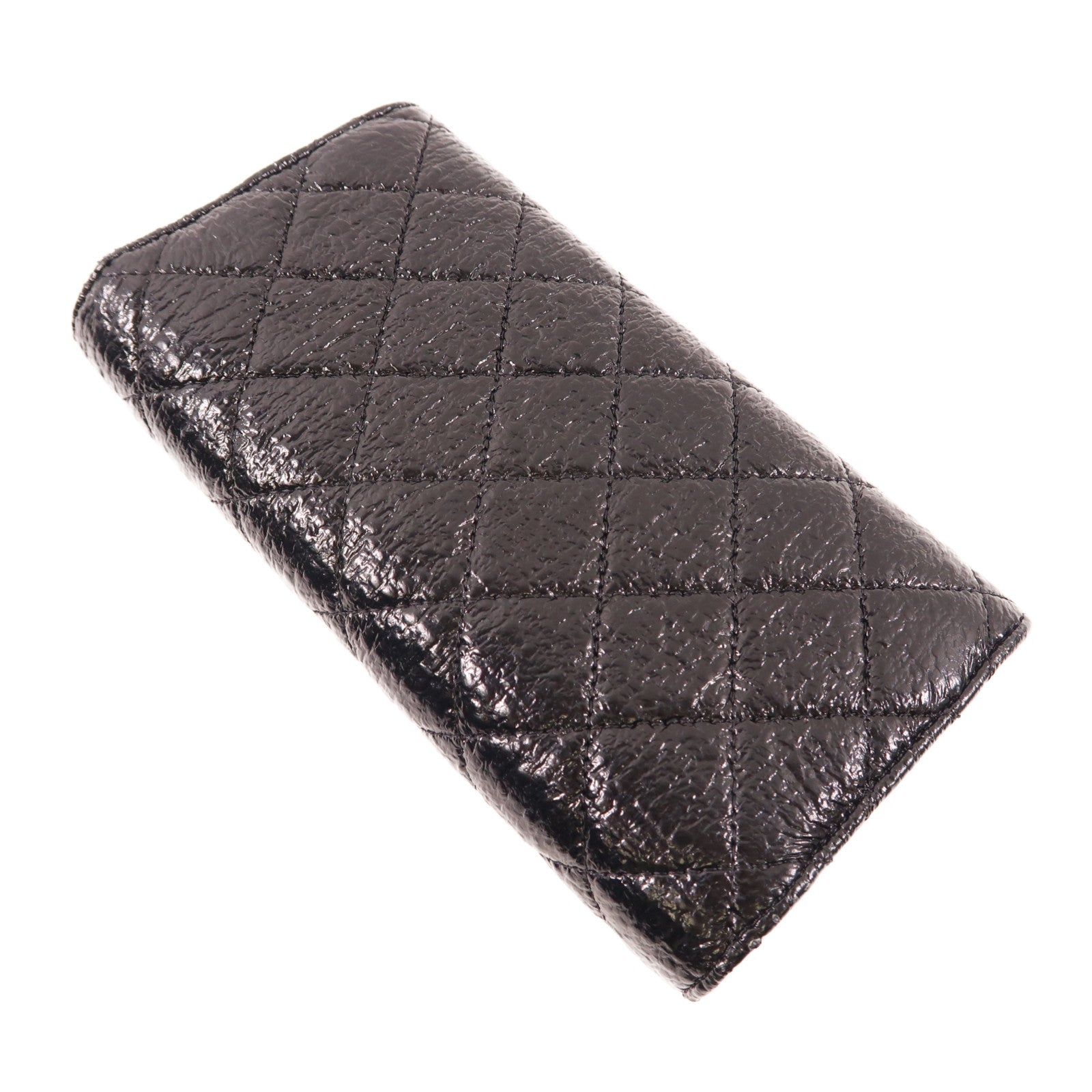 CHANEL 牛皮皮革Long Wallet銀扣長錢包黑色