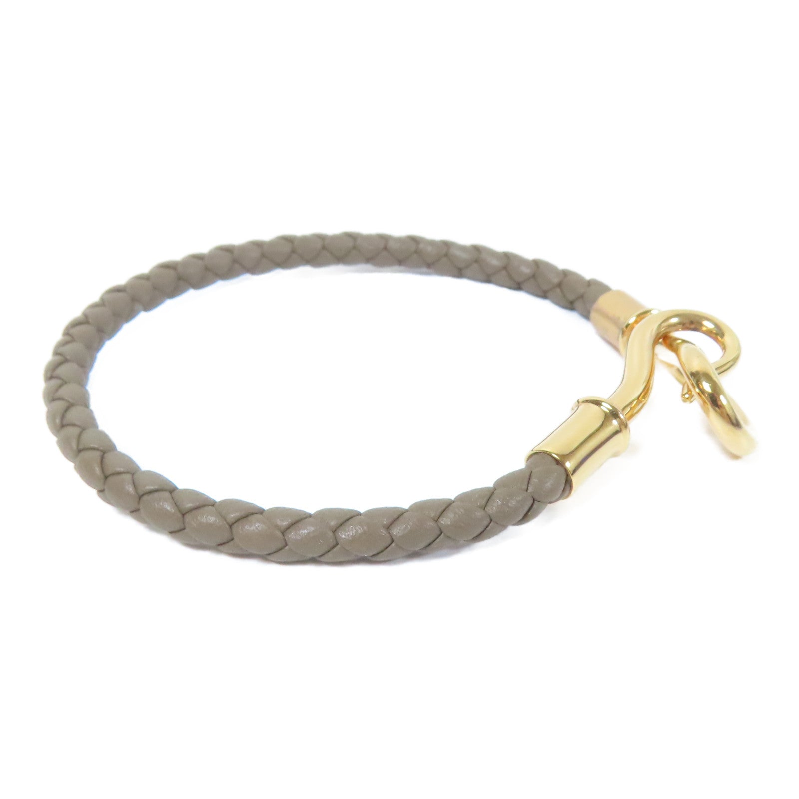 HERMES 金屬/皮革Jumbo H Bracelet金扣手鏈Etoupe/大象灰色