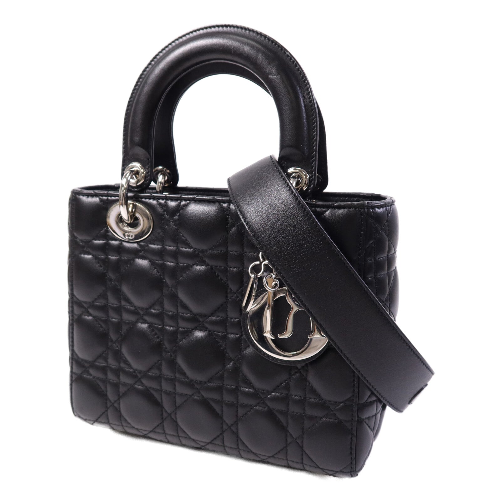 Dior 羊皮皮革Lady Dior銀扣手挽肩背兩用袋