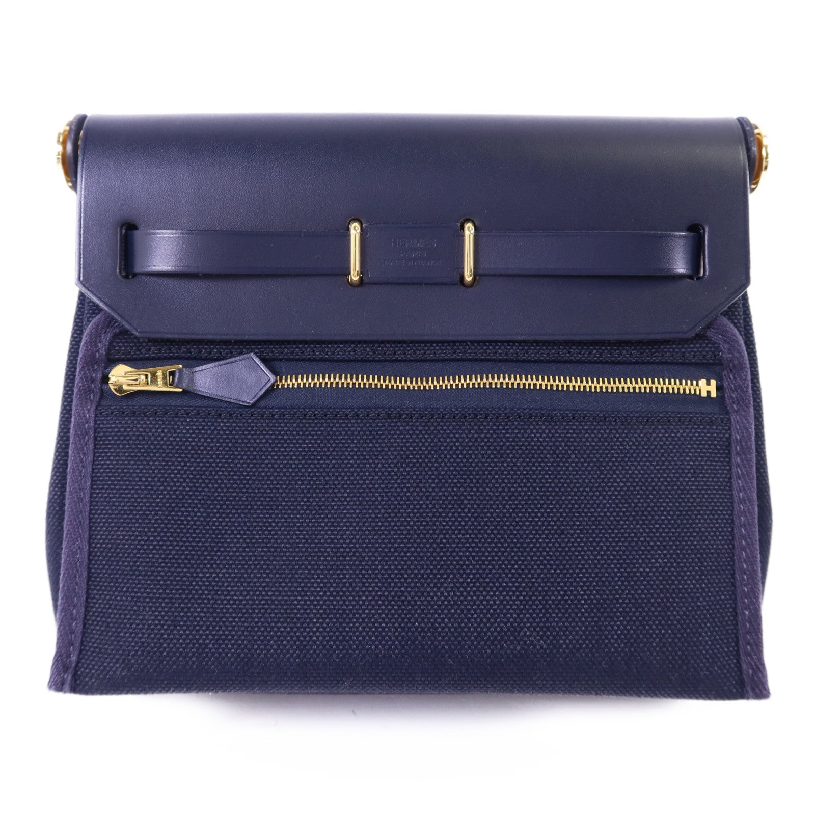 HERMES Toile H帆布Mini Herbag金扣肩背袋Bleu Indigo