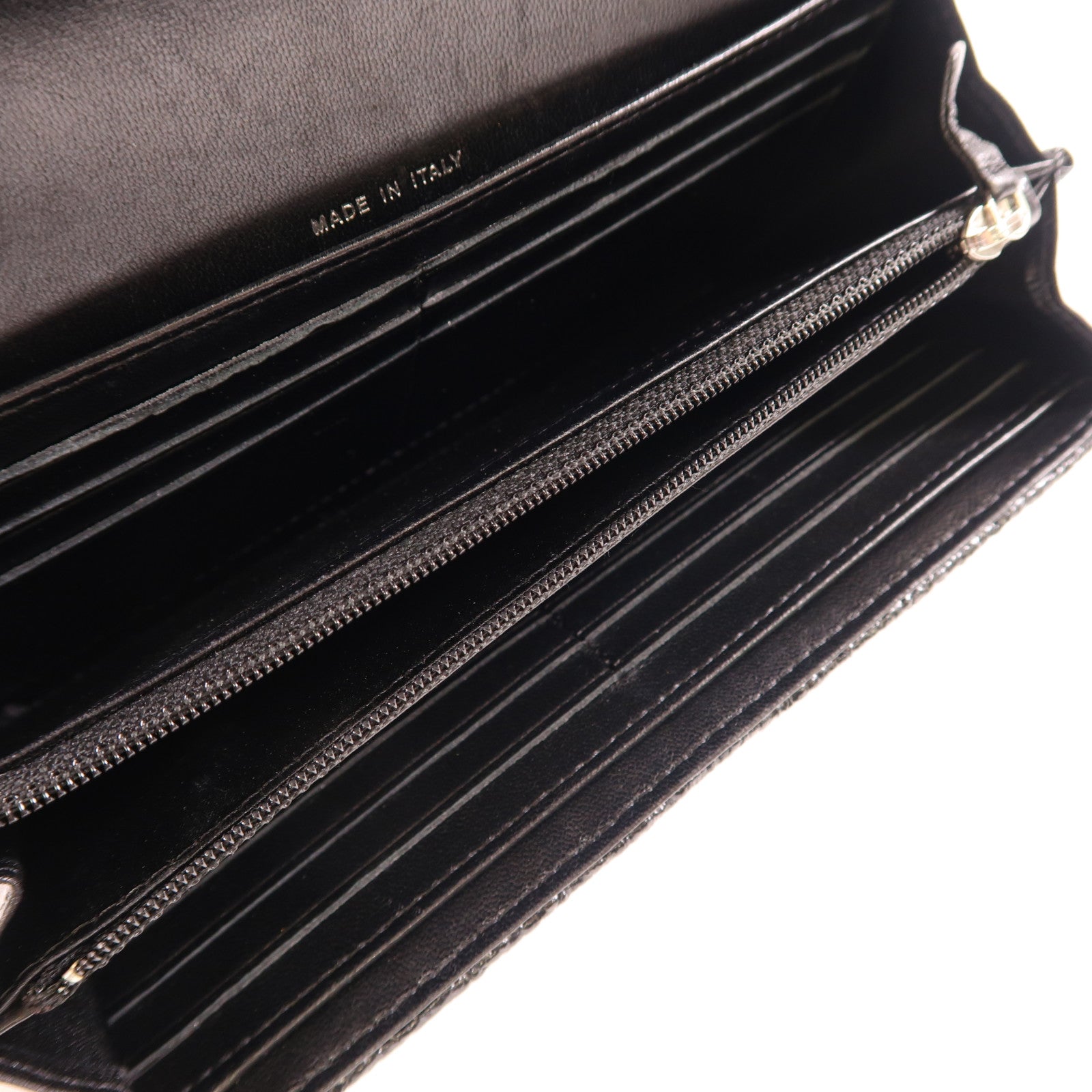 CHANEL 牛皮皮革Long Wallet銀扣長錢包黑色