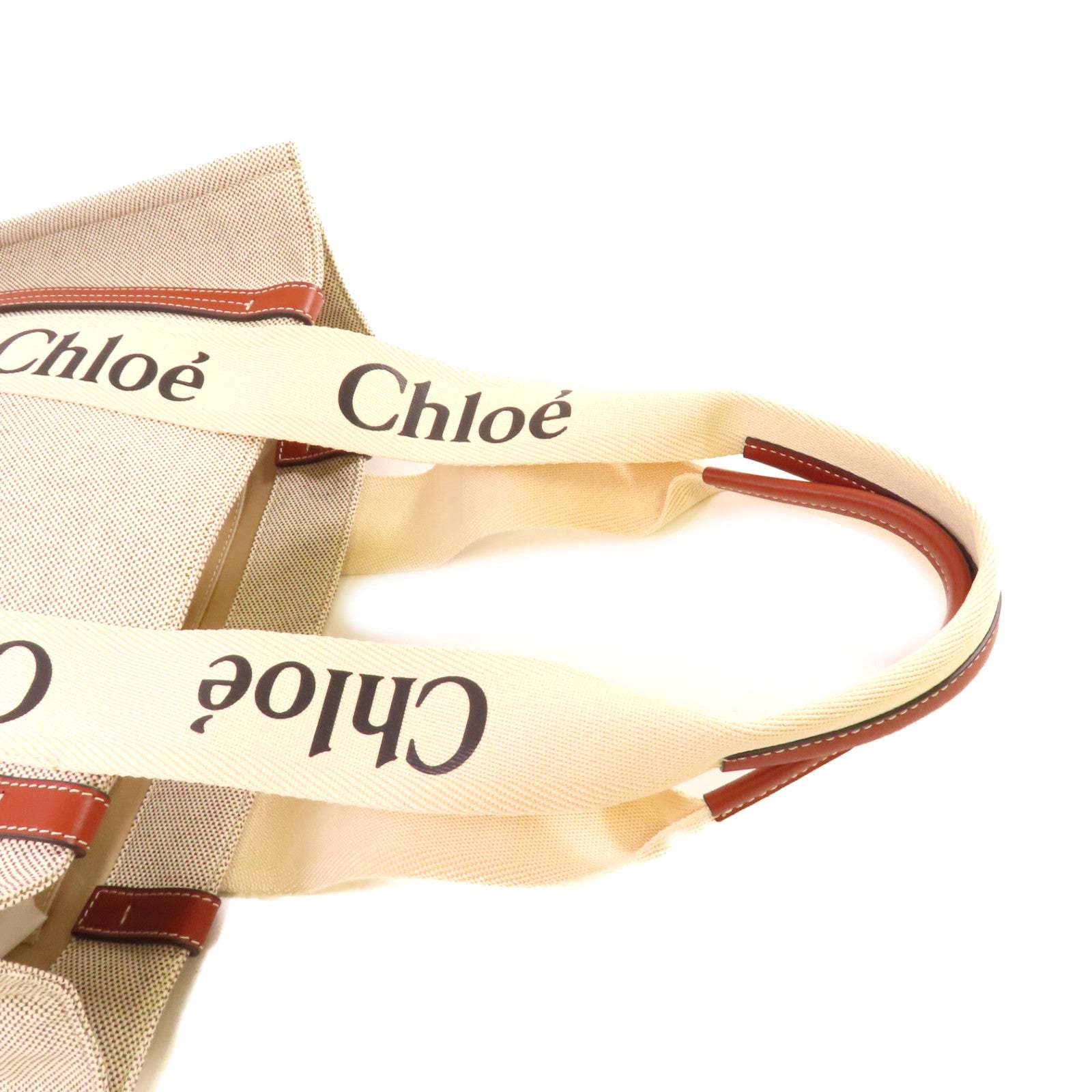 Chloe 帆布Woody Medium Tote Bag肩背袋杏色/啡色