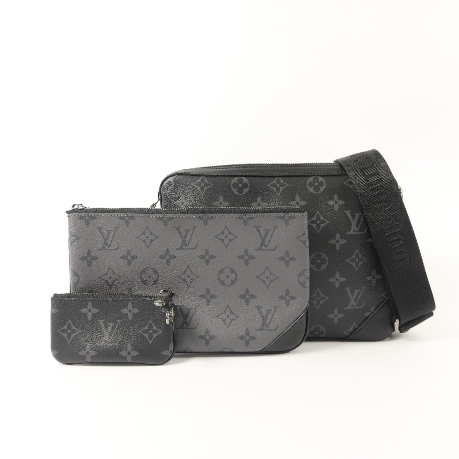 LOUIS VUITTON Monogram Eclipse Reverse Trio Messenger肩背袋