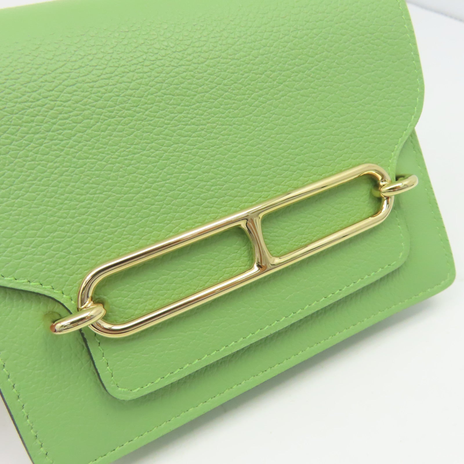HERMES **【激減優惠】Evercolor皮革Roulis Slim金扣錢包綠色